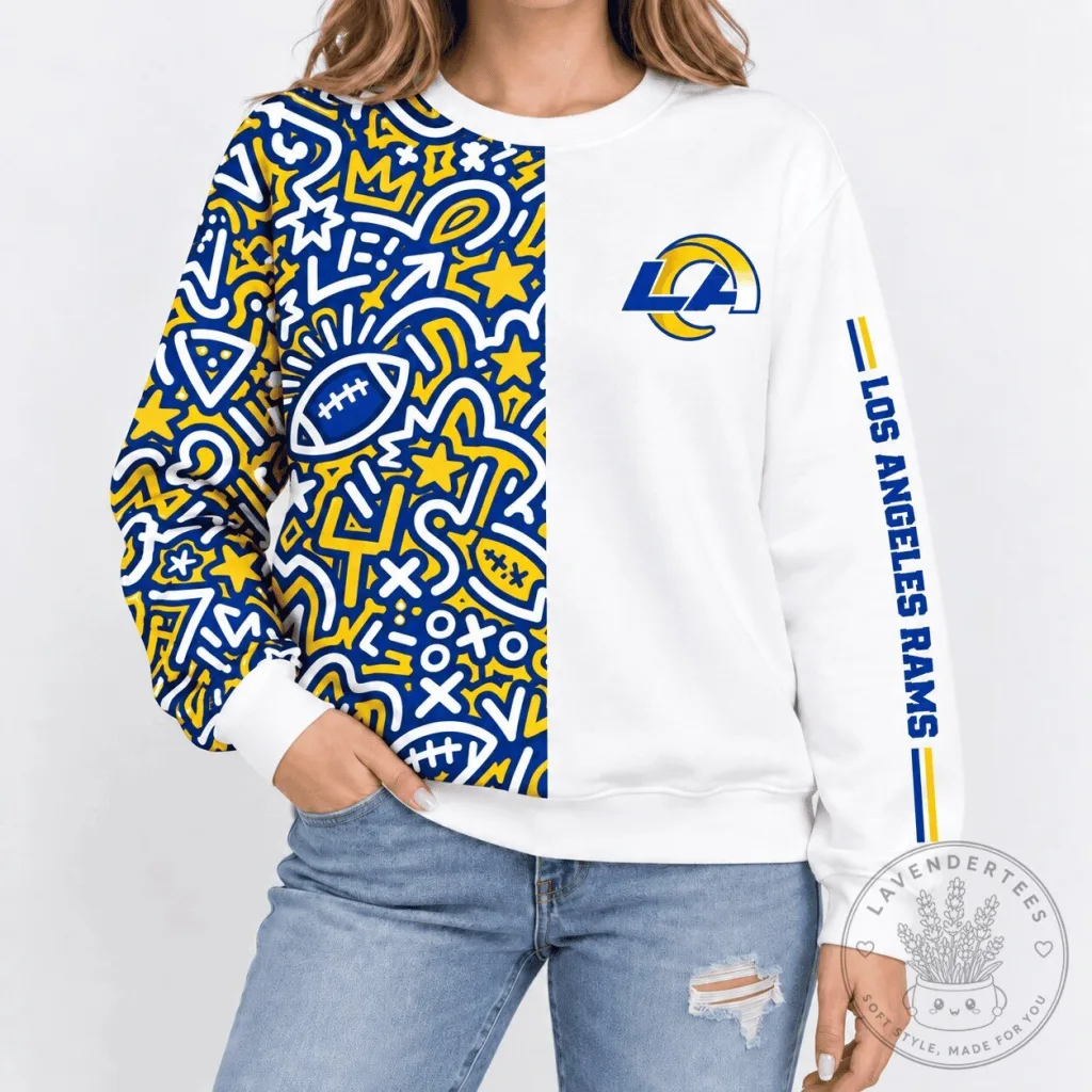 Los Angeles Rams NFL Doodle Art Split Design Crewneck Sweatshirt Los Angeles Rams NFL Doodle Art Split Design Crewneck Sweatshirt