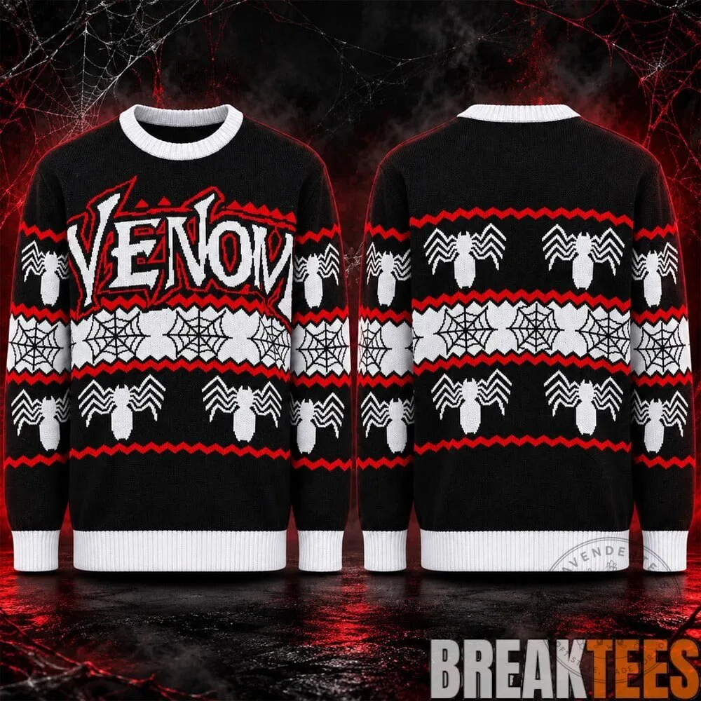 Venom Spider Web Black Red Ugly Christmas Sweater