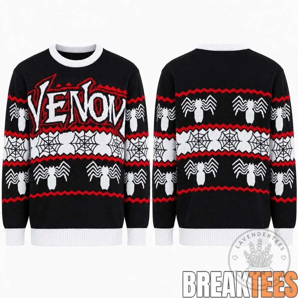 Venom Spider Web Black Red Ugly Christmas Sweater 8 Venom Spider Web Black Red Ugly Christmas Sweater