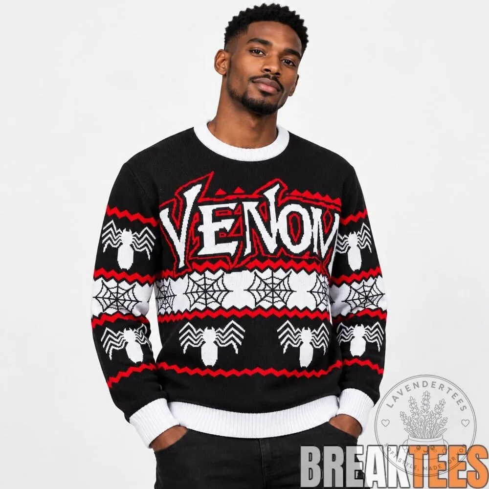 Venom Spider Web Black Red Ugly Christmas Sweater 9 Venom Spider Web Black Red Ugly Christmas Sweater