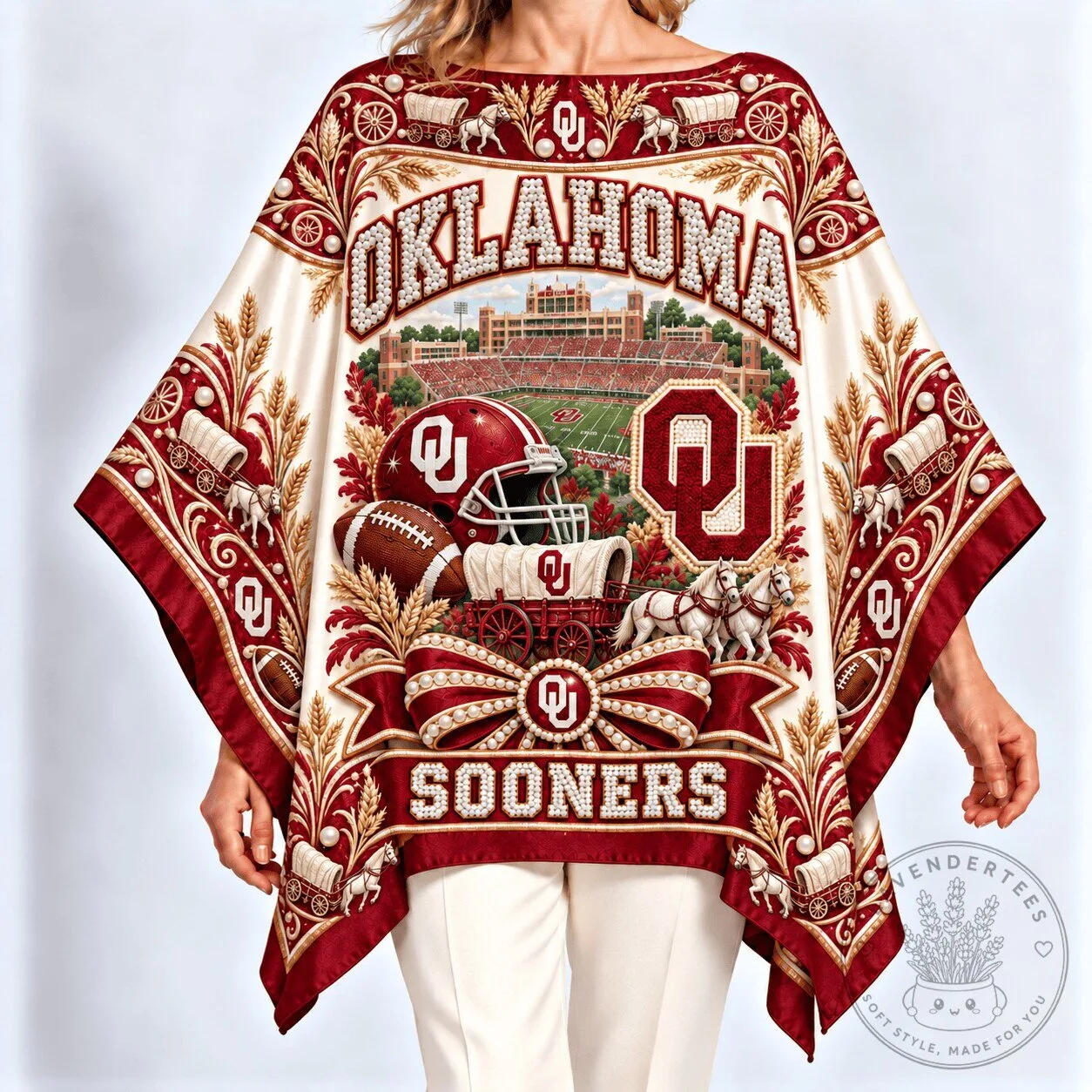 Oklahoma Sooners Football Stadium Scene Women's Poncho