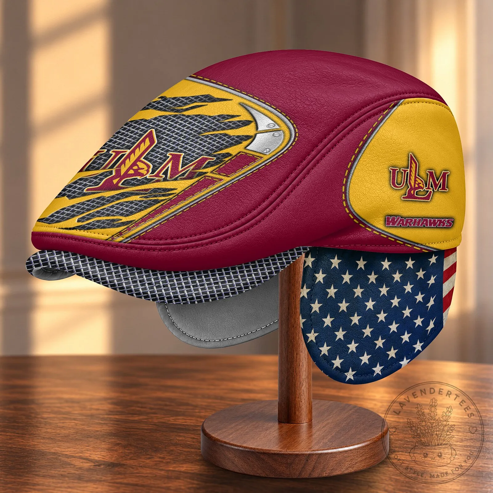 NCAA Flat Cap featuring Foldable Ear Flaps for Louisiana-Monroe Warhawks