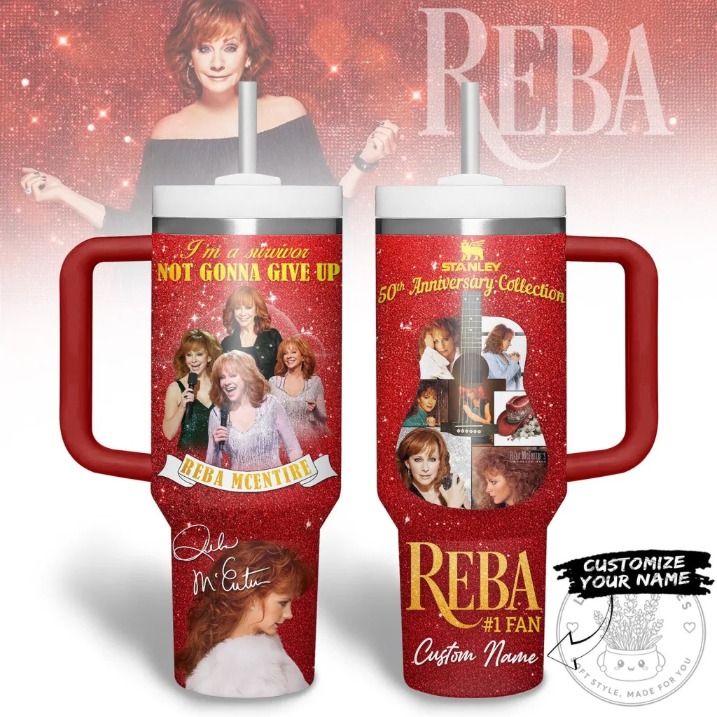 Reba McEntire 50th Anniversary Collection Red Glitter Tumbler with Handle Reba McEntire 50th Anniversary Collection Red Glitter Tumbler with Handle