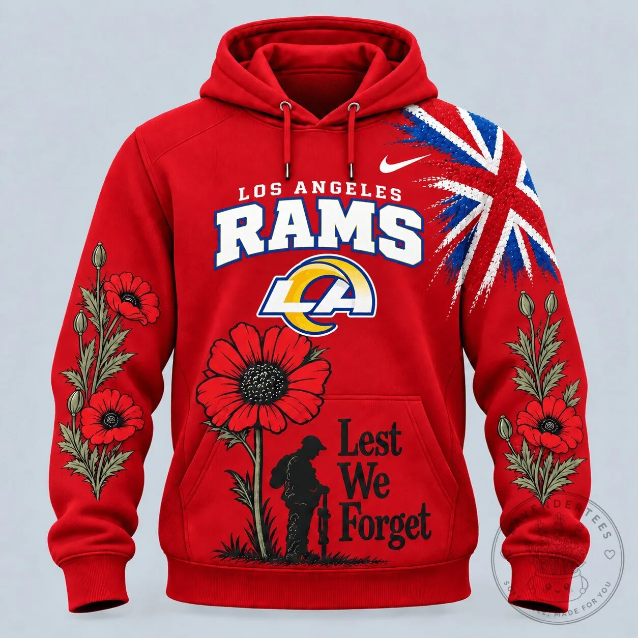 Los Angeles Rams Lest We Forget Poppy Flower Red Hoodie