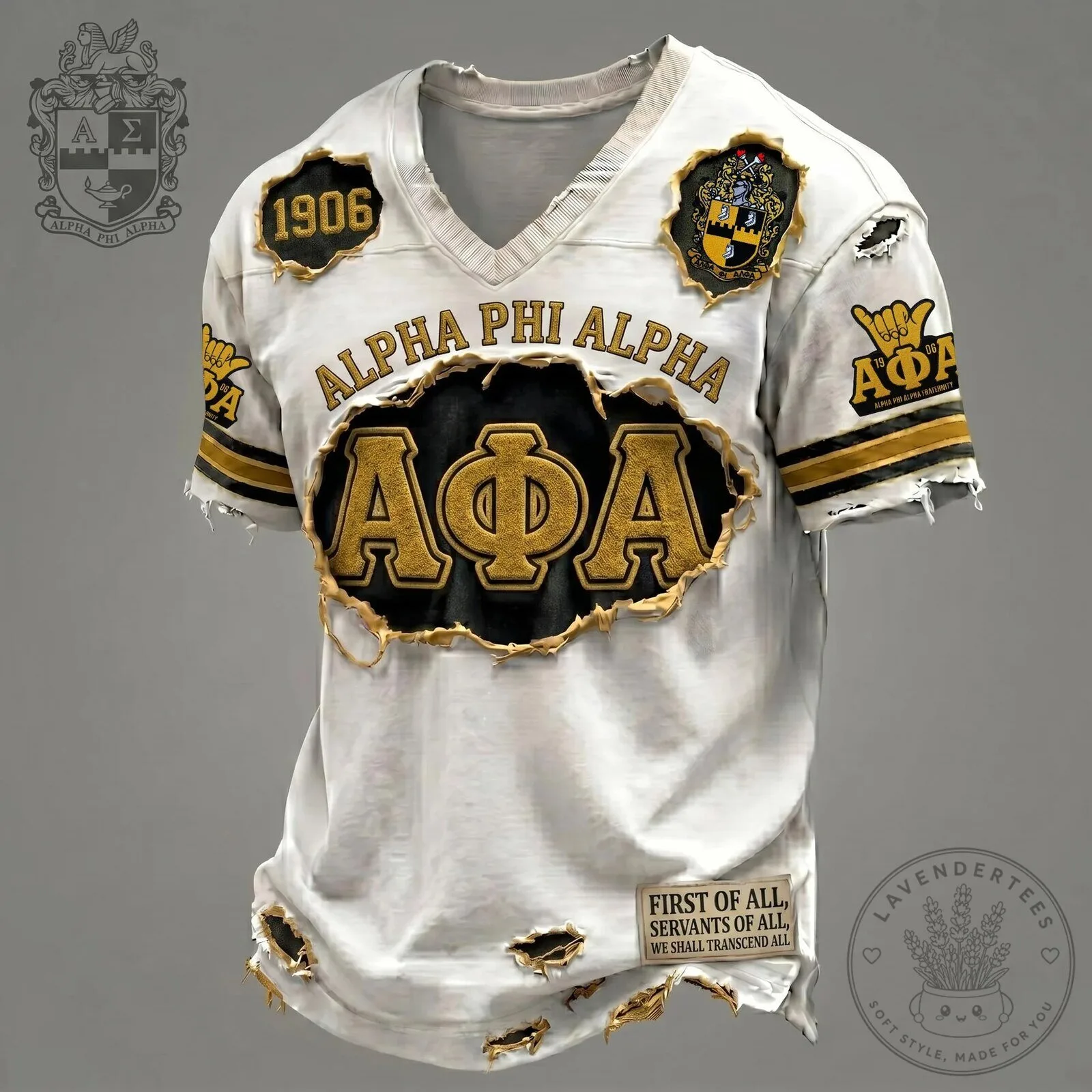 Alpha Phi Alpha Fraternity Distressed Look White Gold Black Jersey