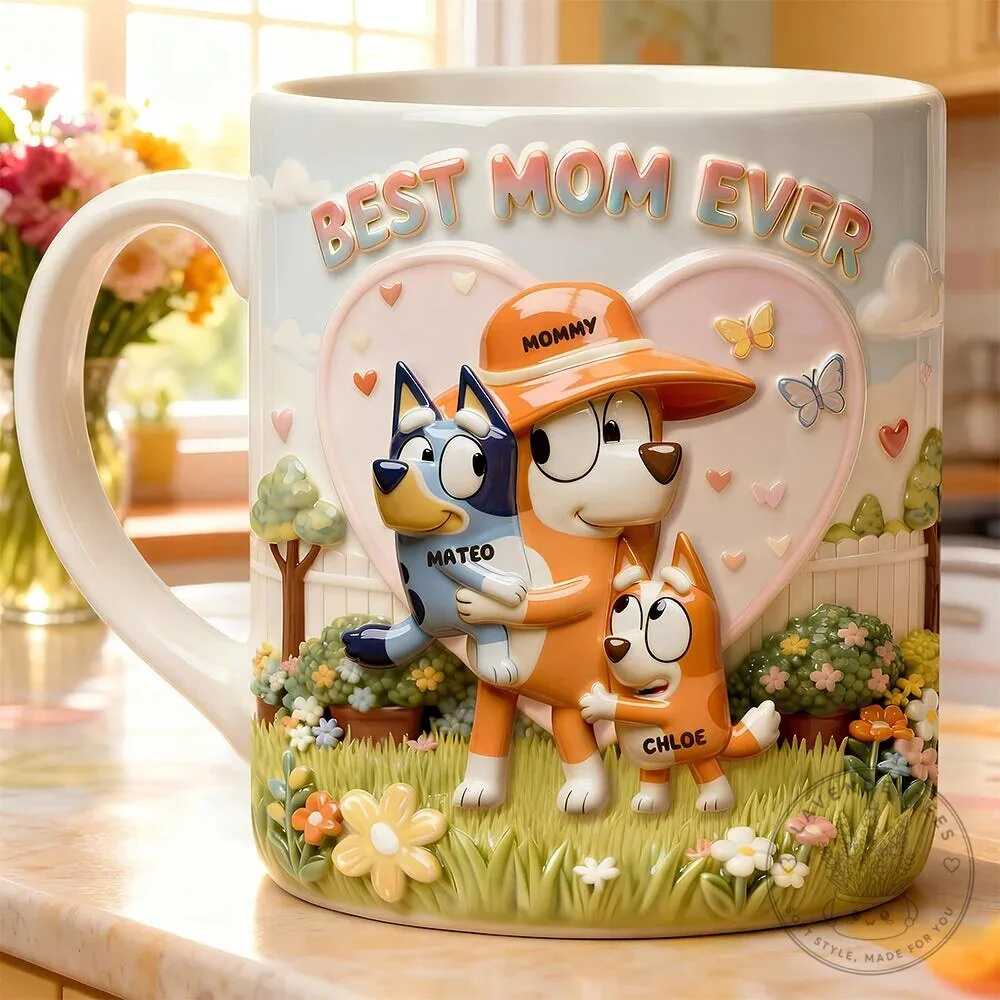 Best Mom Ever Bluey and Bingo Personalized Coffee Mug for Mother's Day