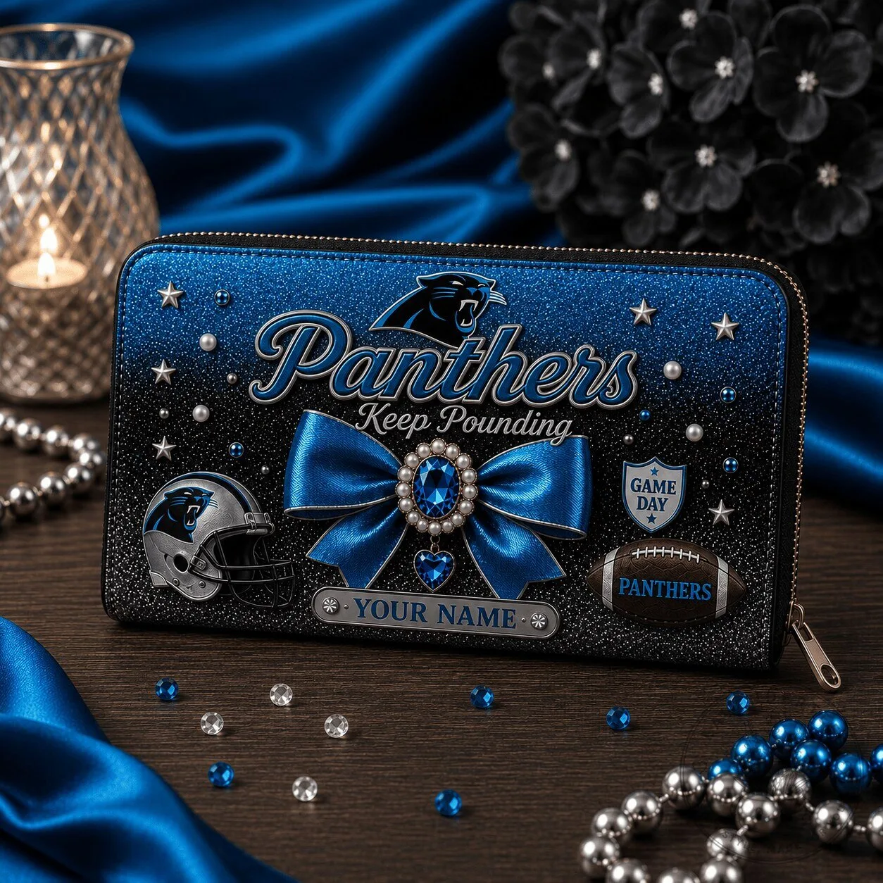 Carolina Panthers Football Team Personalized Wallet for Women, Keep Pounding