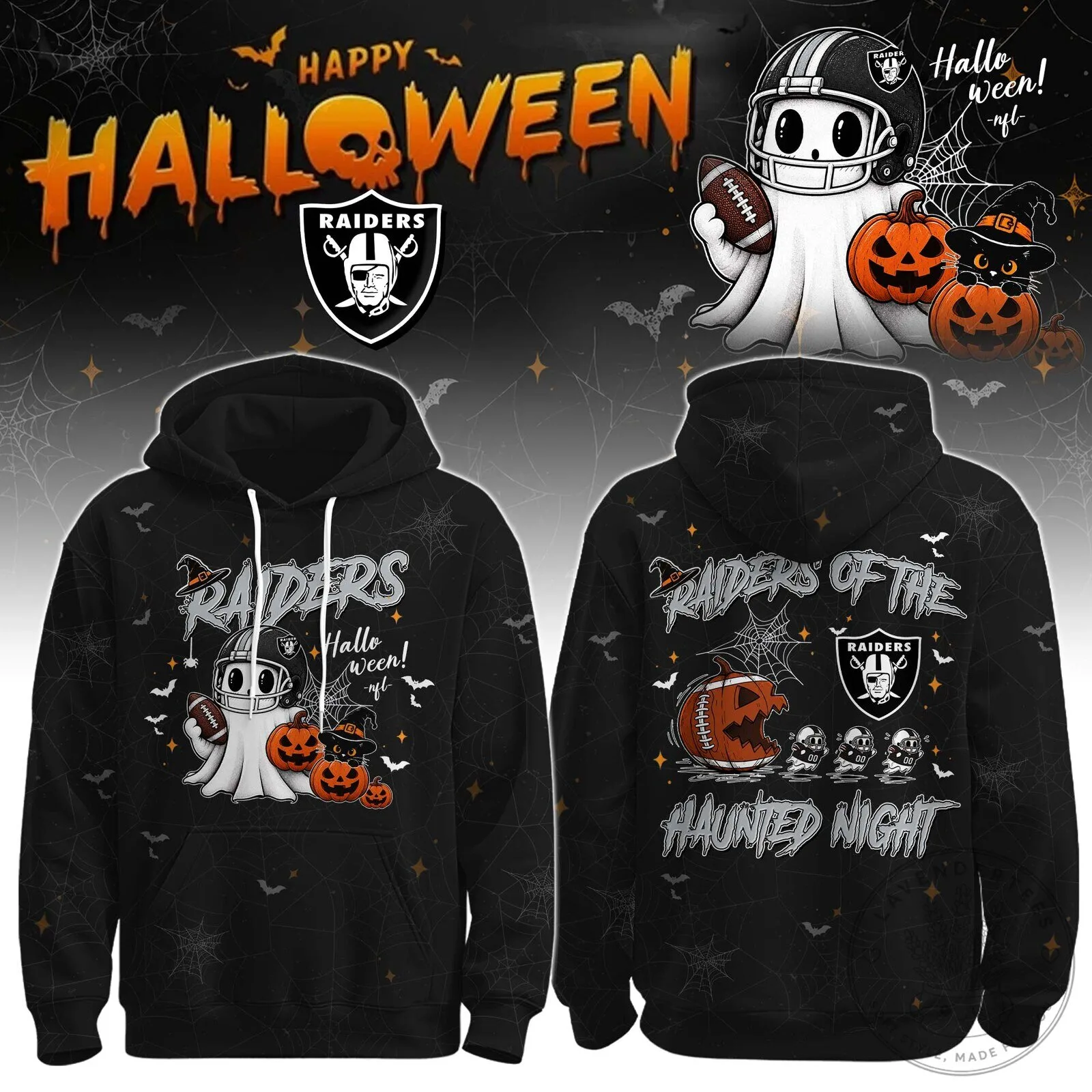 Las Vegas Raiders Halloween Ghost Pumpkin Haunted Night Hoodie
