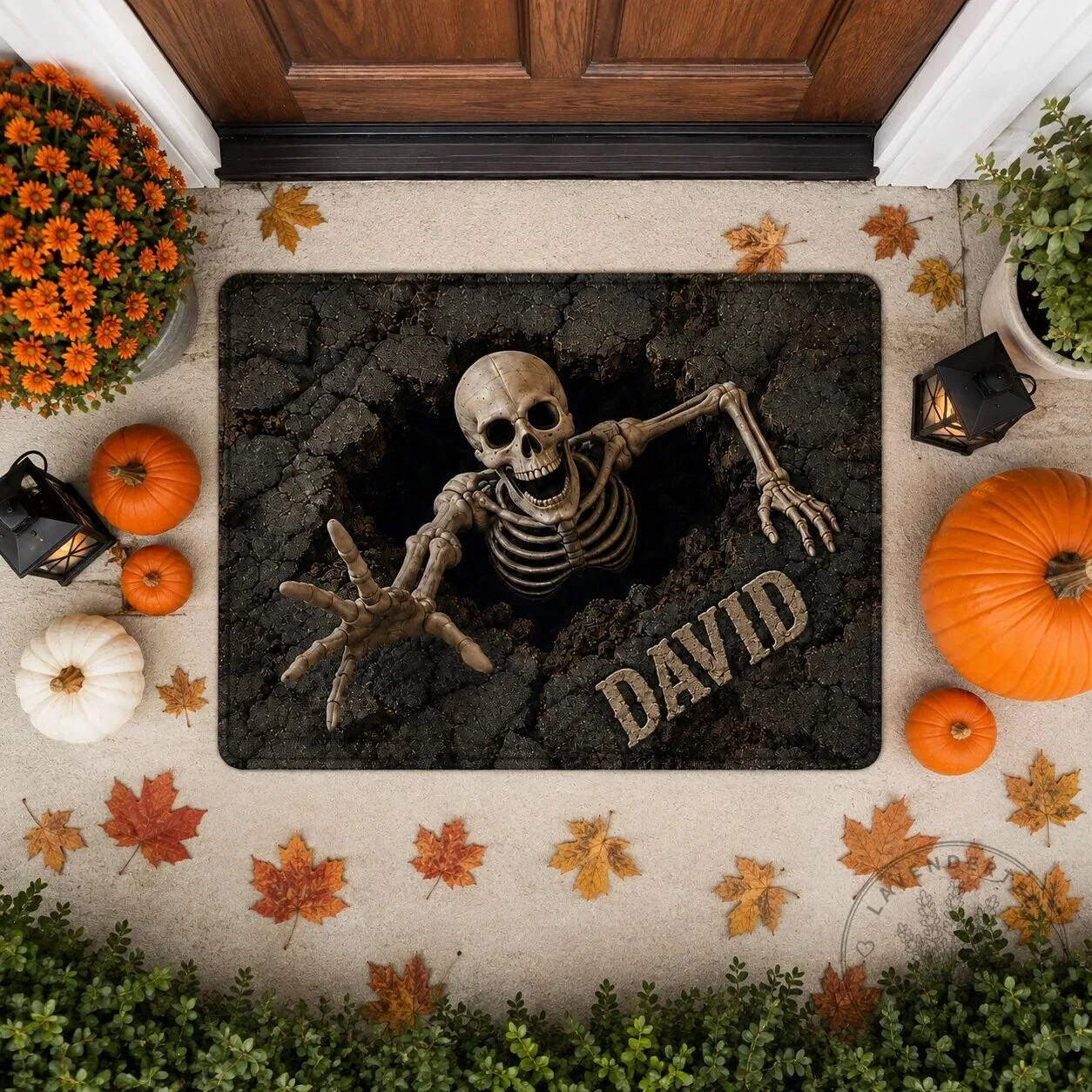 Personalized Skeleton Grave Halloween Horror Spooky Doormat
