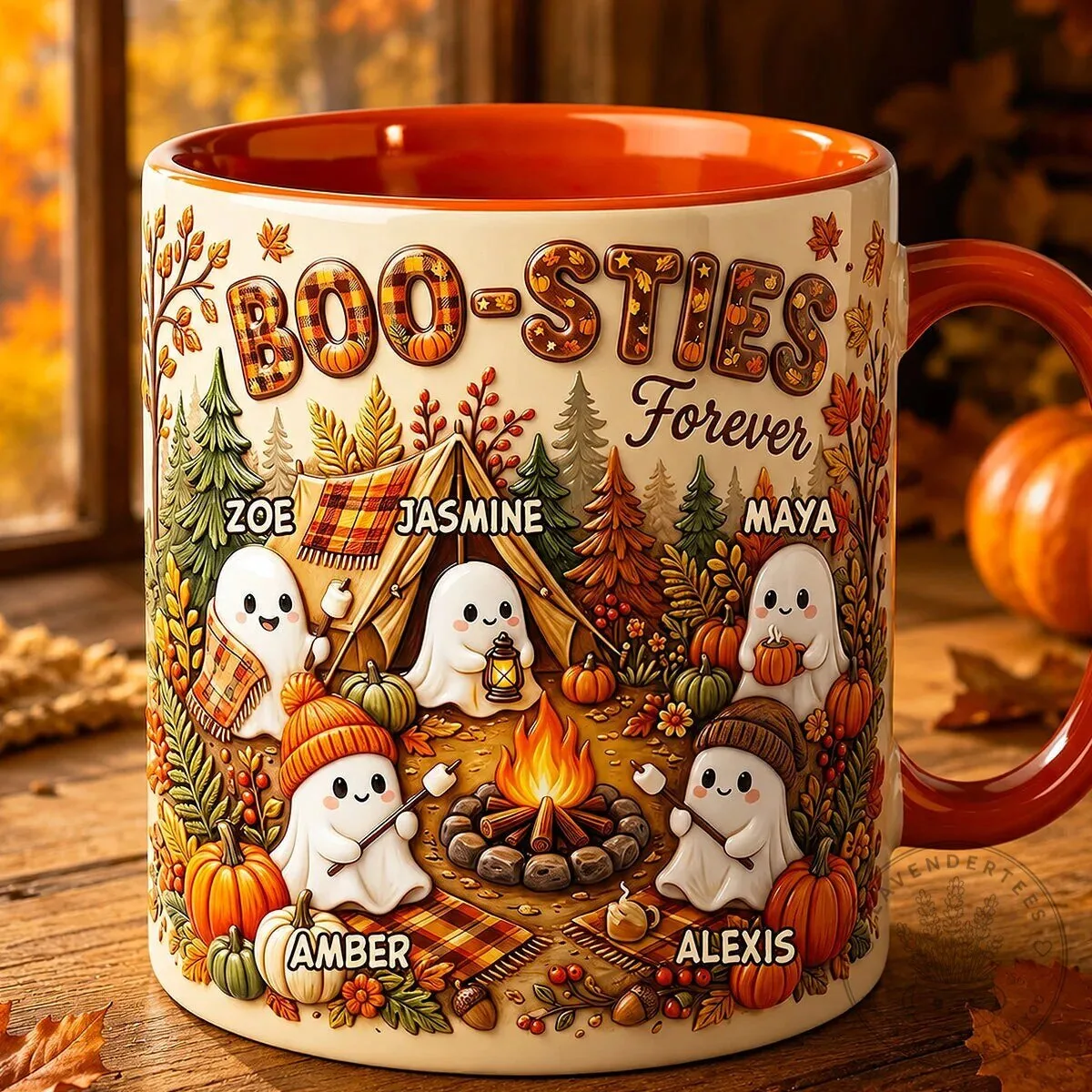 Personalized Boo-Sties Forever Fall Camping Ghost Friends Accent Mug