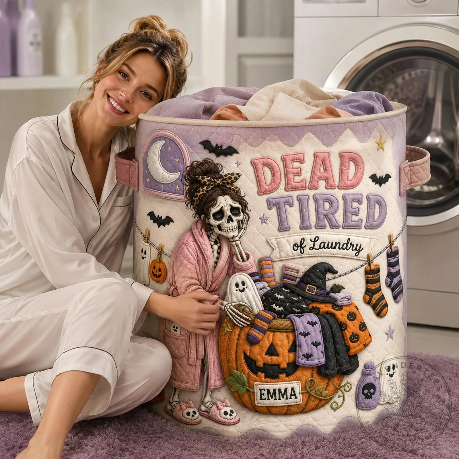 Dead Tired Of Laundry Funny Halloween Skeleton Personalized Laundry Basket