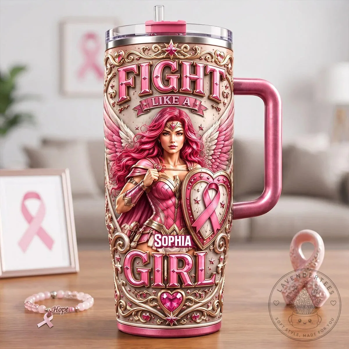 Fight Like A Girl Breast Cancer Awareness Pink Warrior Tumbler With Handle 9 Fight Like A Girl Breast Cancer Awareness Pink Warrior Tumbler With Handle