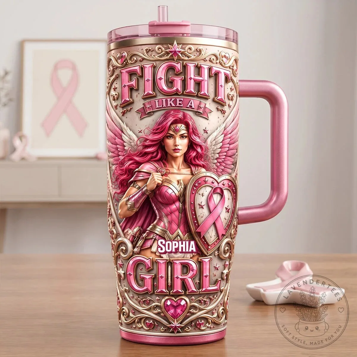 Fight Like A Girl Breast Cancer Awareness Pink Warrior Tumbler With Handle 10 Fight Like A Girl Breast Cancer Awareness Pink Warrior Tumbler With Handle