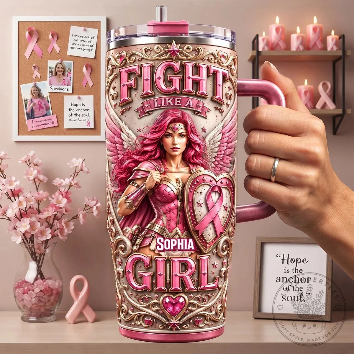 Fight Like A Girl Breast Cancer Awareness Pink Warrior Tumbler With Handle 11 Fight Like A Girl Breast Cancer Awareness Pink Warrior Tumbler With Handle