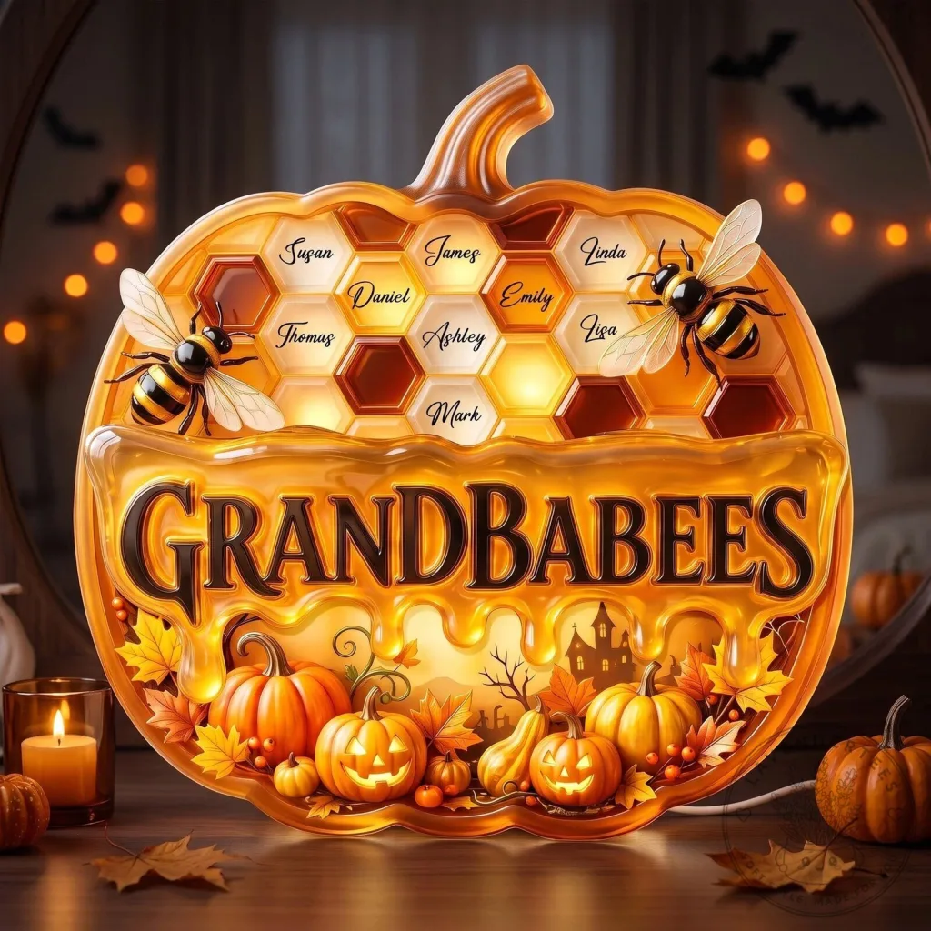 Personalized Grandbabees Halloween Pumpkin Honeycomb Light Box with Grandchildren Names Personalized Grandbabees Halloween Pumpkin Honeycomb Light Box with Grandchildren Names