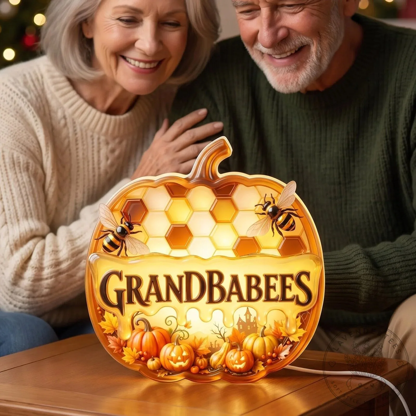 Personalized Grandbabees Halloween Pumpkin Honeycomb Light Box with Grandchildren Names 8 Personalized Grandbabees Halloween Pumpkin Honeycomb Light Box with Grandchildren Names