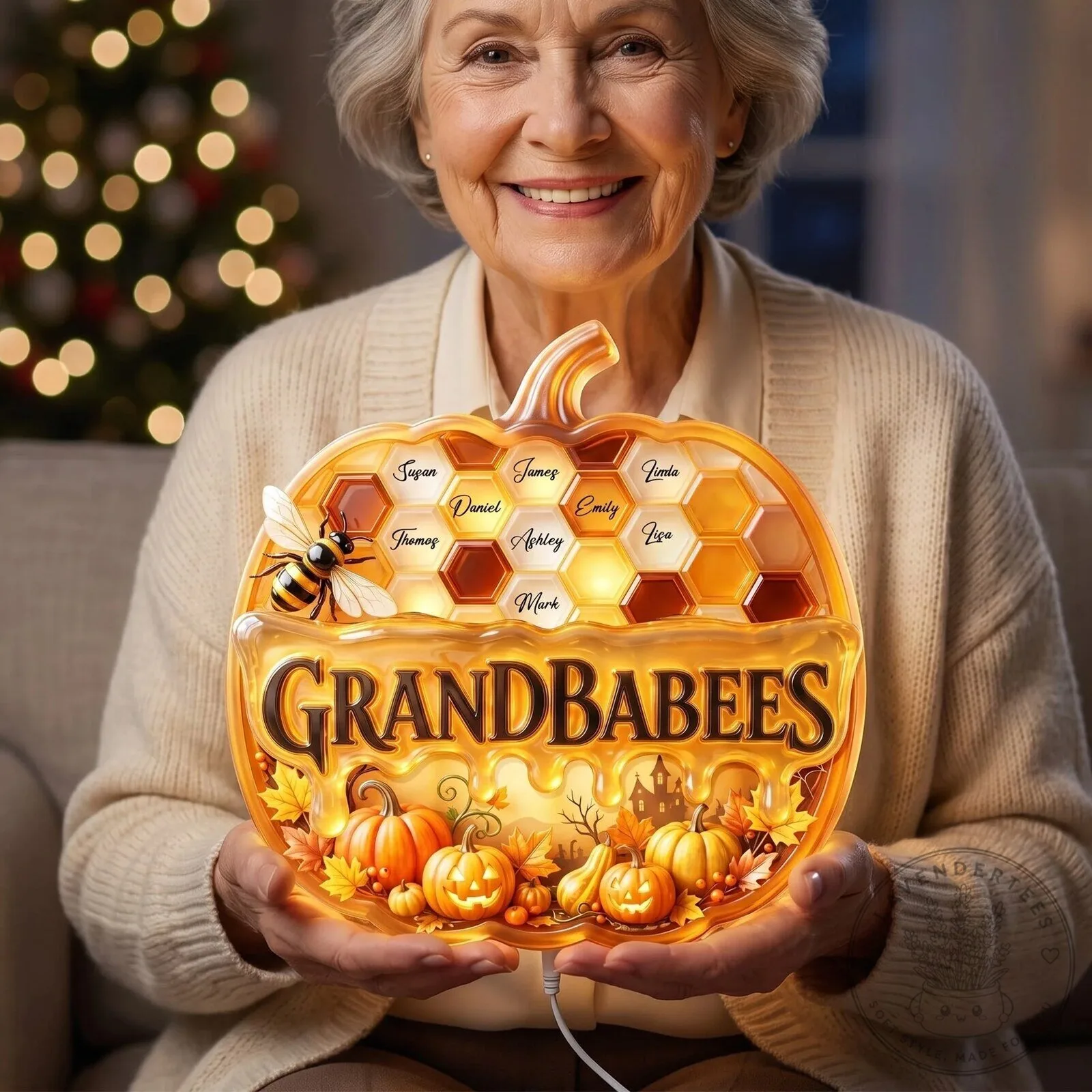Personalized Grandbabees Halloween Pumpkin Honeycomb Light Box with Grandchildren Names 9 Personalized Grandbabees Halloween Pumpkin Honeycomb Light Box with Grandchildren Names