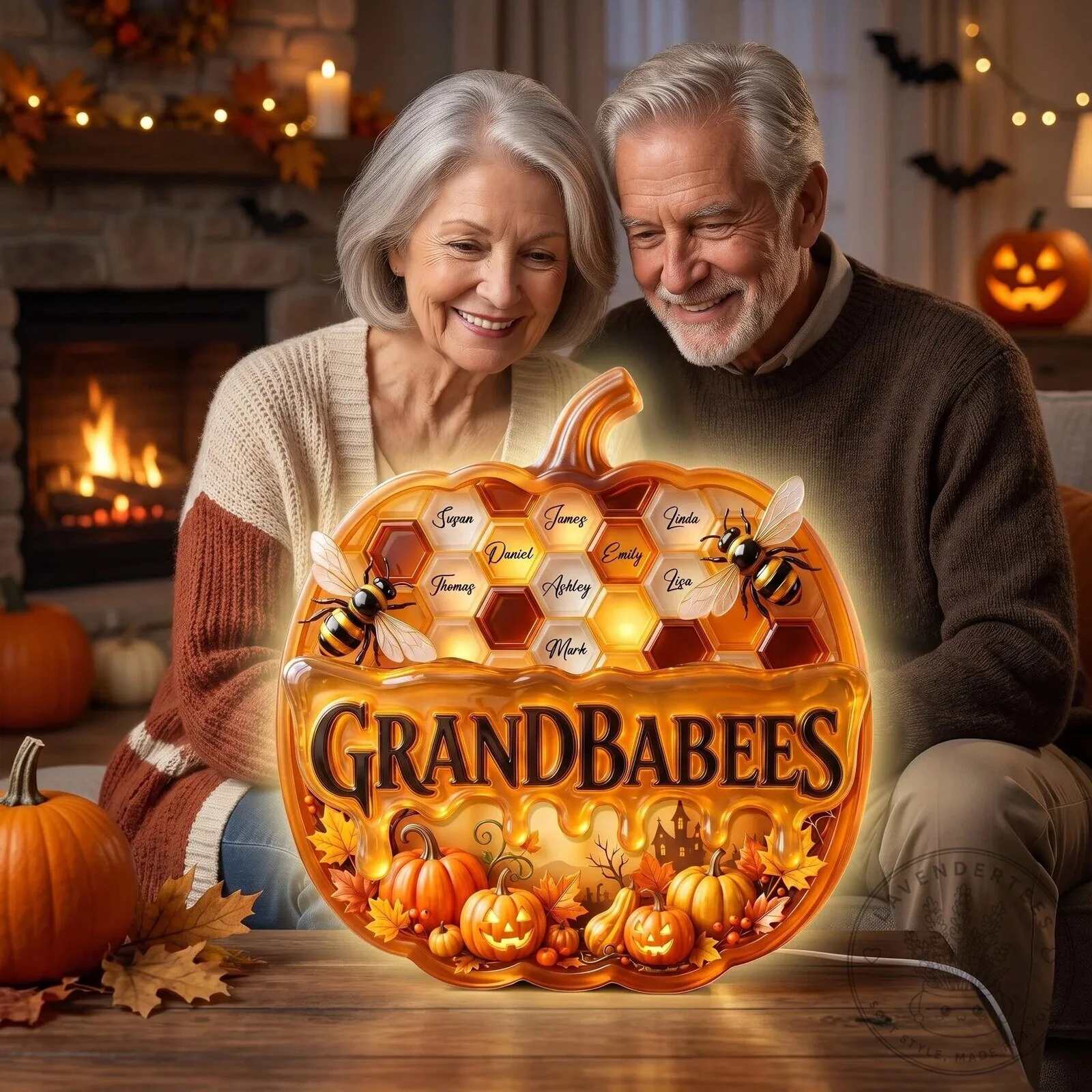 Personalized Grandbabees Halloween Pumpkin Honeycomb Light Box with Grandchildren Names 10 Personalized Grandbabees Halloween Pumpkin Honeycomb Light Box with Grandchildren Names