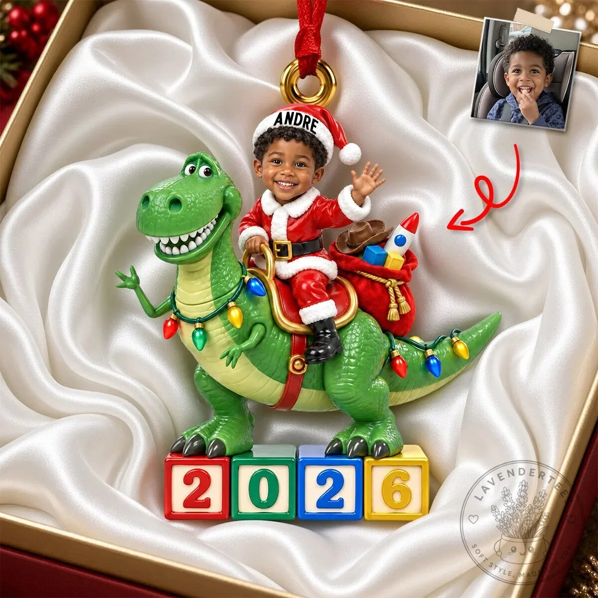 Personalized Christmas Dinosaur Riding Children Photo Ornament 10 Personalized Christmas Dinosaur Riding Children Photo Ornament