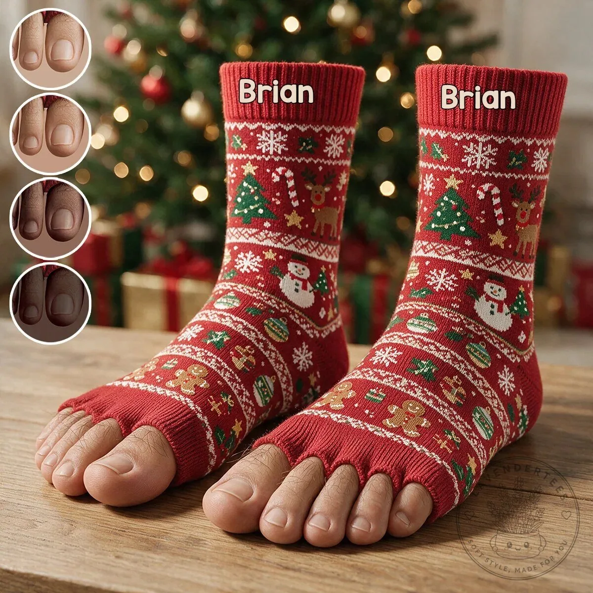 Personalized Christmas Reindeer Snowman Toe Socks for Women and Men