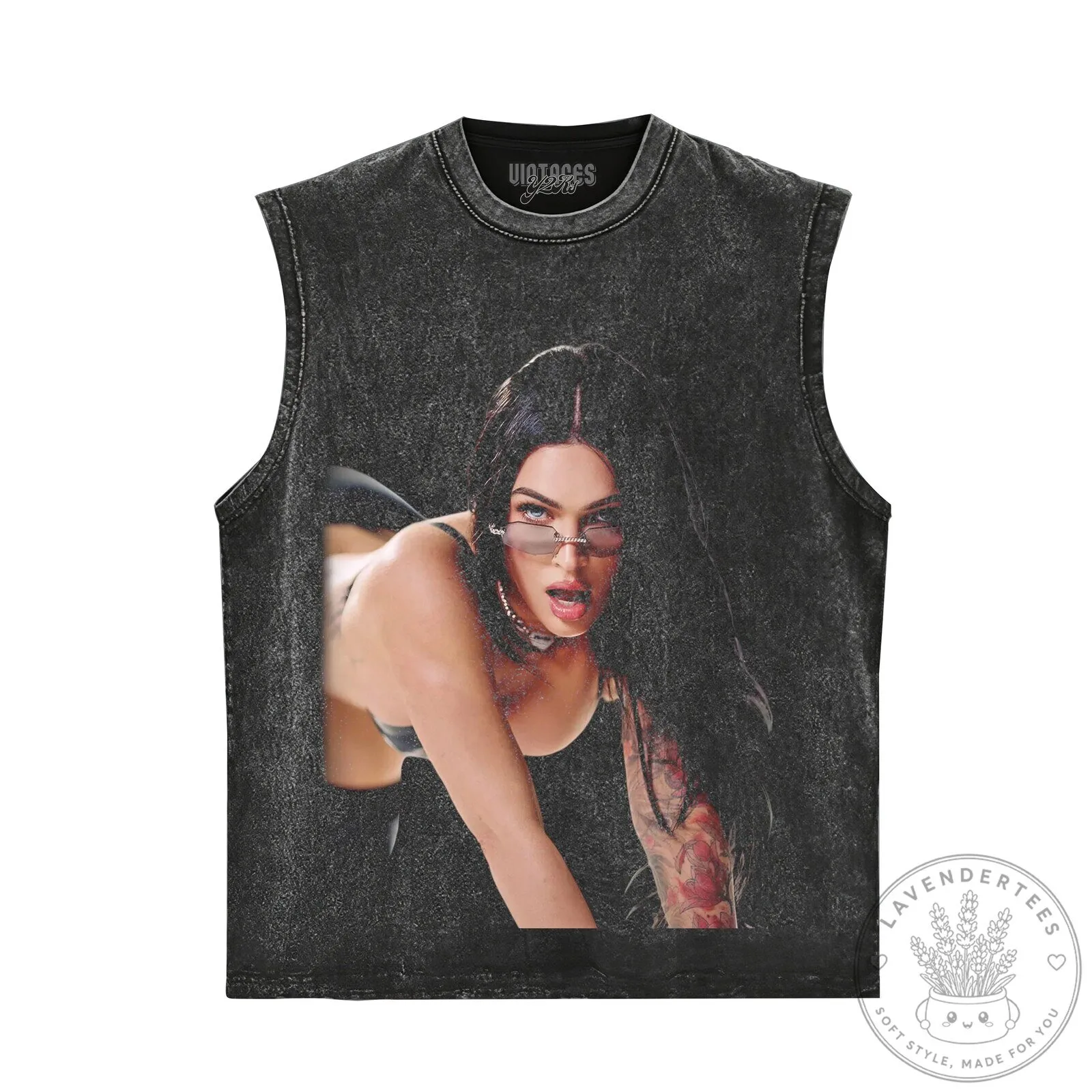 Megan Fox Distressed Black Tank Top