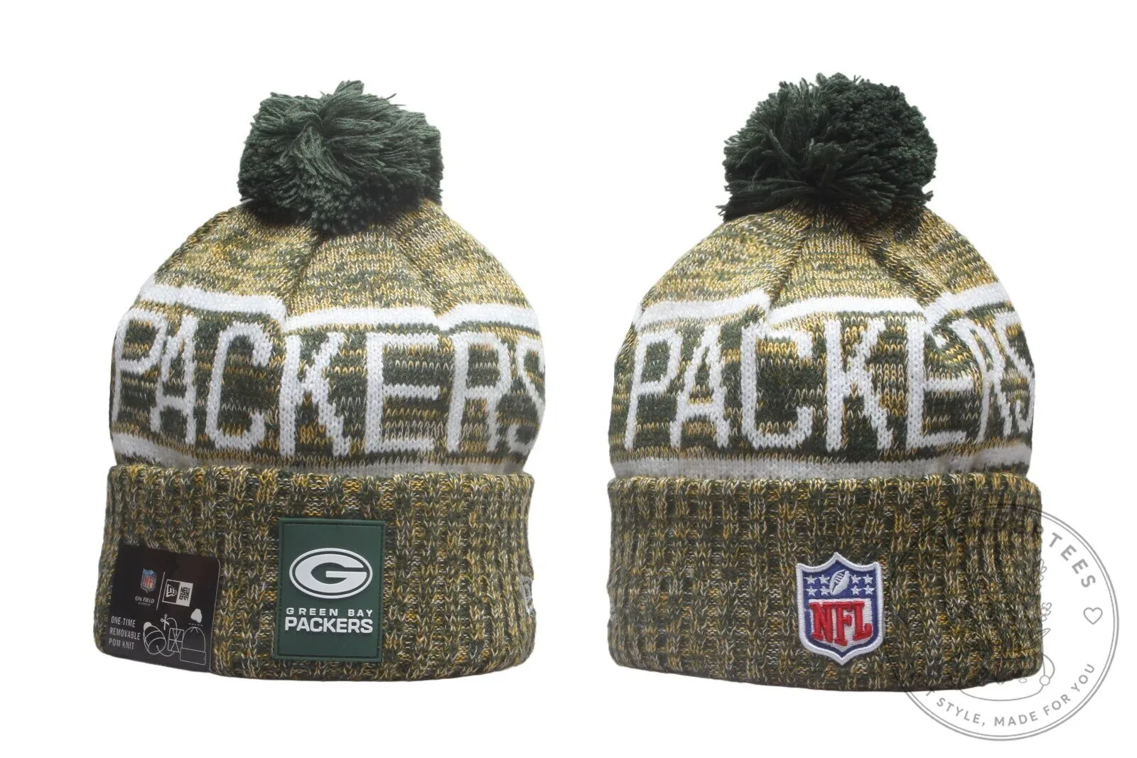 Packers Knit Pom Beanie Hat in Green Bay Colors 1 Packers Knit Pom Beanie Hat in Green Bay Colors