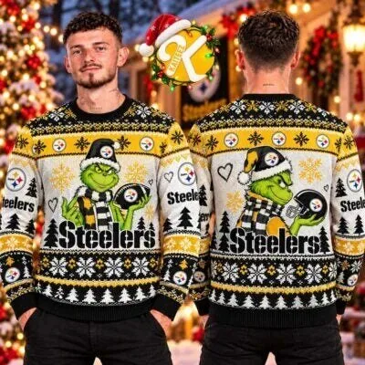 Ugly Christmas Sweater featuring Grinch for Pittsburgh Steelers Fans