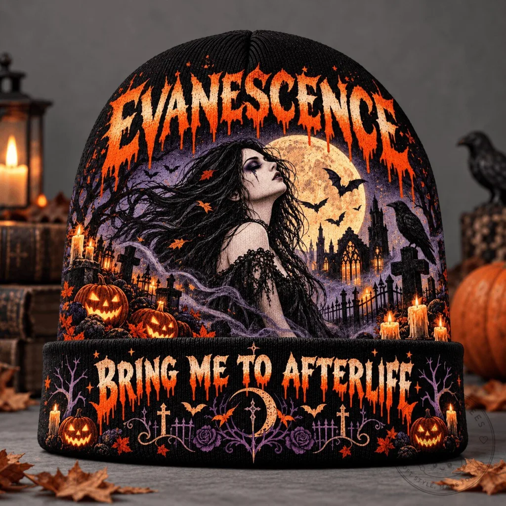 Evanescence Bring Me To Afterlife Cemetery Moon Graphic Knit Beanie
