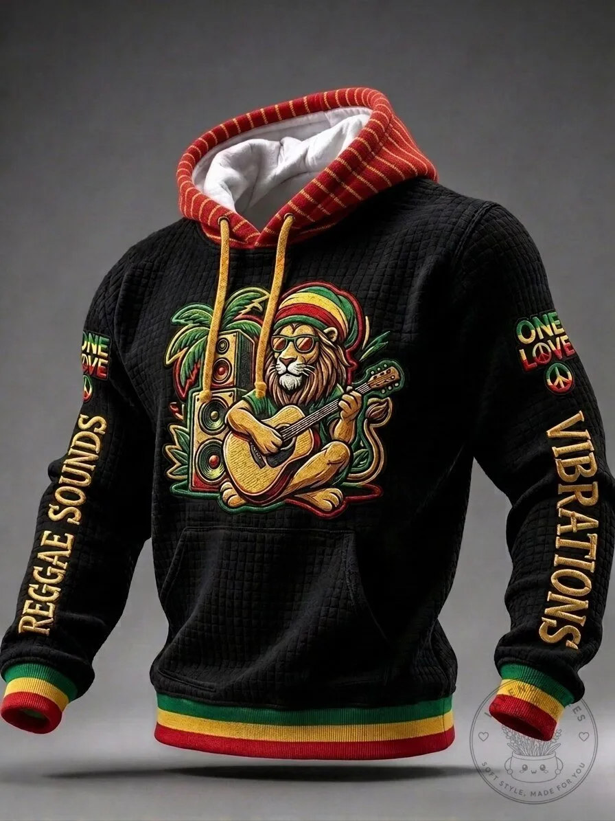 One Love Reggae Sounds Vibrations Lion Playing Guitar Hoodie