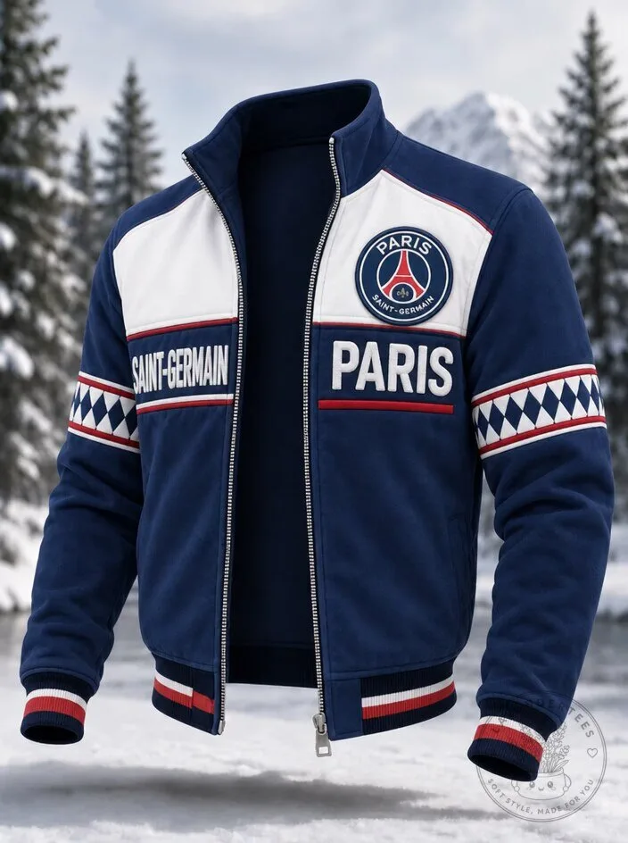 Paris Saint-Germain Football Club Navy Blue Color Block Zip Up Jacket