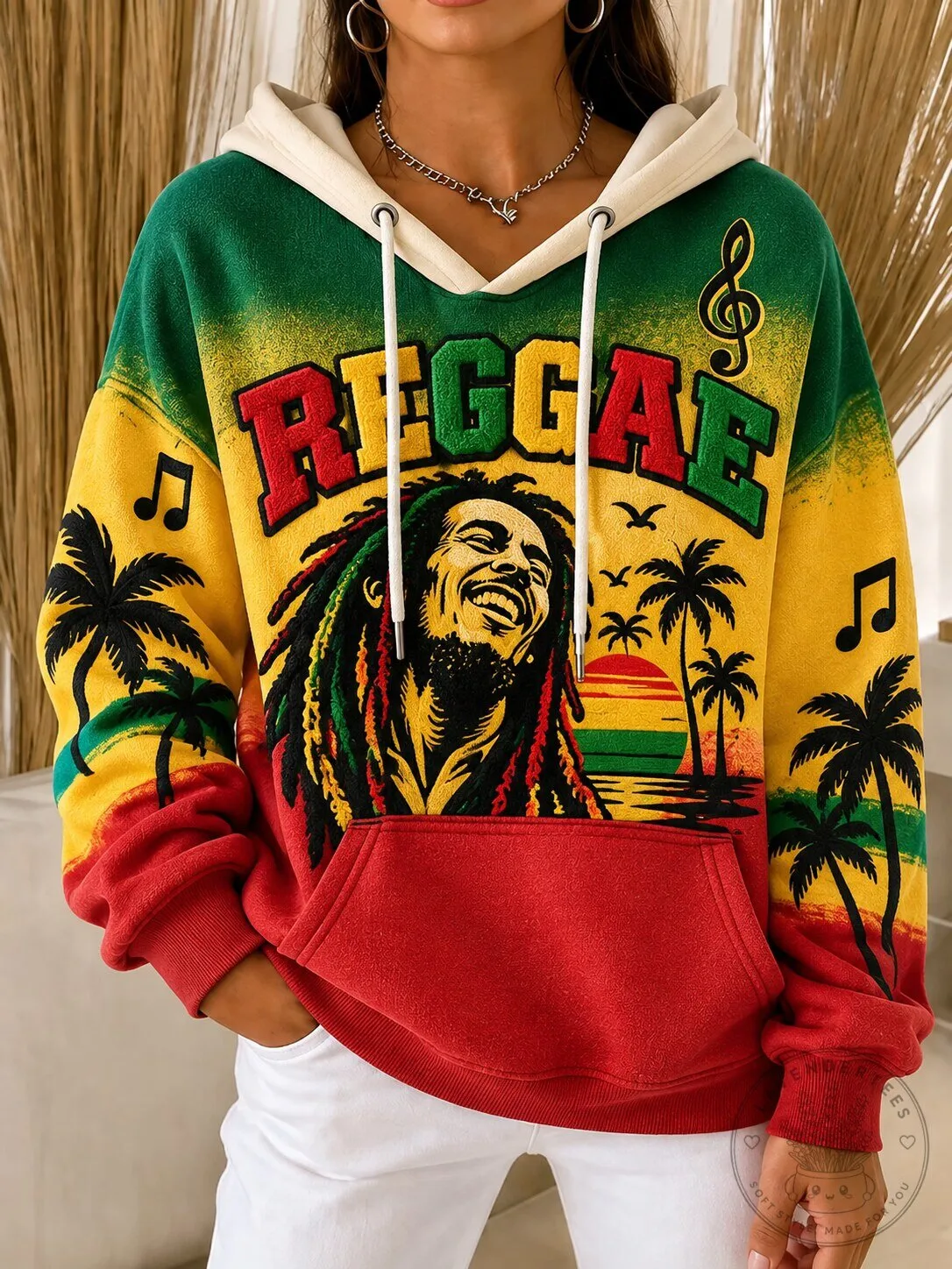 Bob Marley Reggae Music Jamaican Flag Colors Rasta Style Hoodie