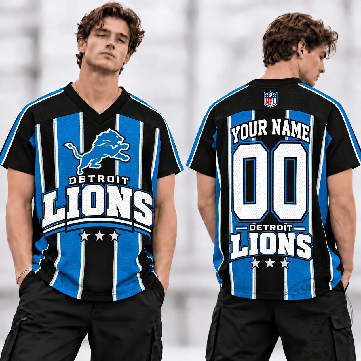 Detroit Lions Personalized Blue Black Striped Football Fan Jersey 2 Detroit Lions Personalized Blue Black Striped Football Fan Jersey