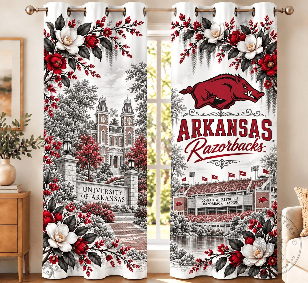 Arkansas Razorbacks University of Arkansas Floral Team Spirit Window Curtain Panel