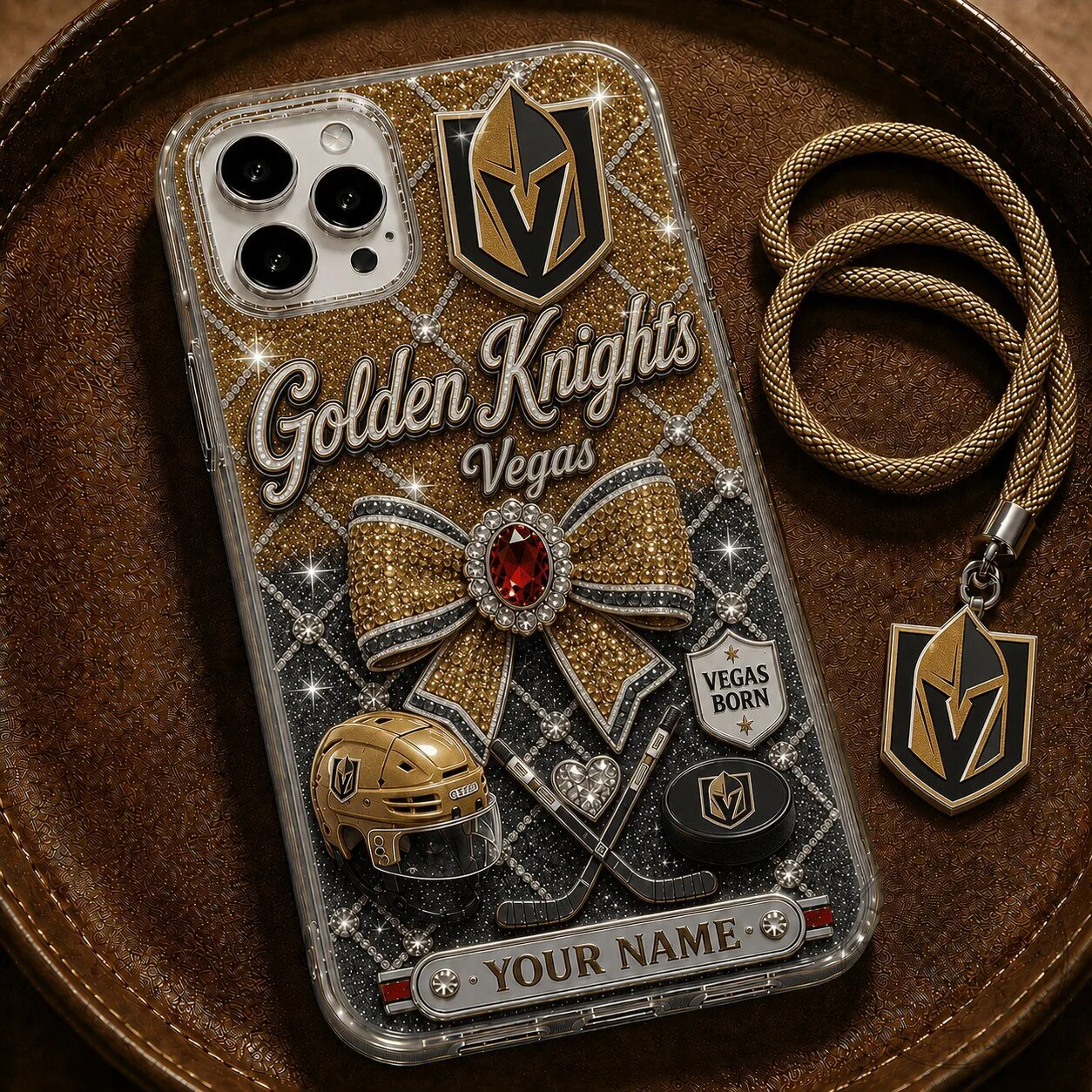 Vegas Golden Knights Glitter Bling Custom Name Phone Case for iPhone