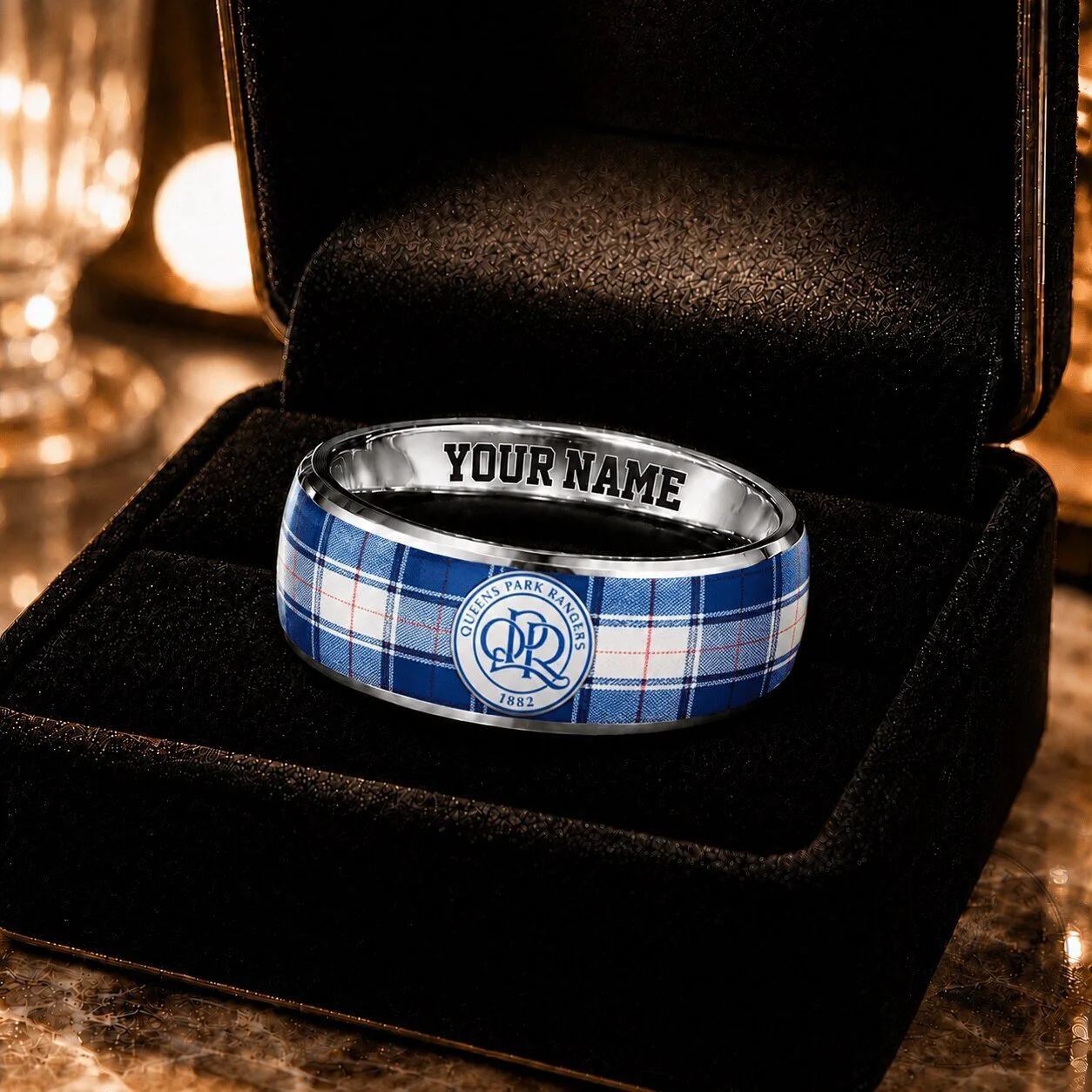 Queens Park Rangers Football Club Plaid Pattern Custom Name Ring 1 Queens Park Rangers Football Club Plaid Pattern Custom Name Ring