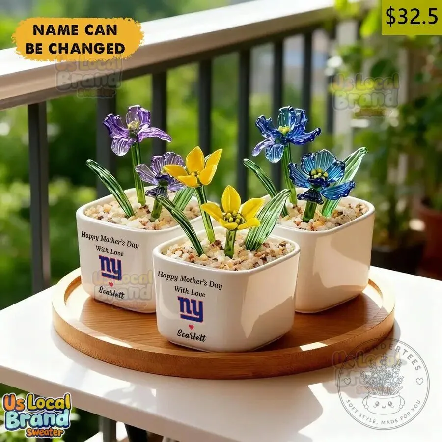 New York Giants Birth Flower Glass Pot Personalized Mother's Day Gift