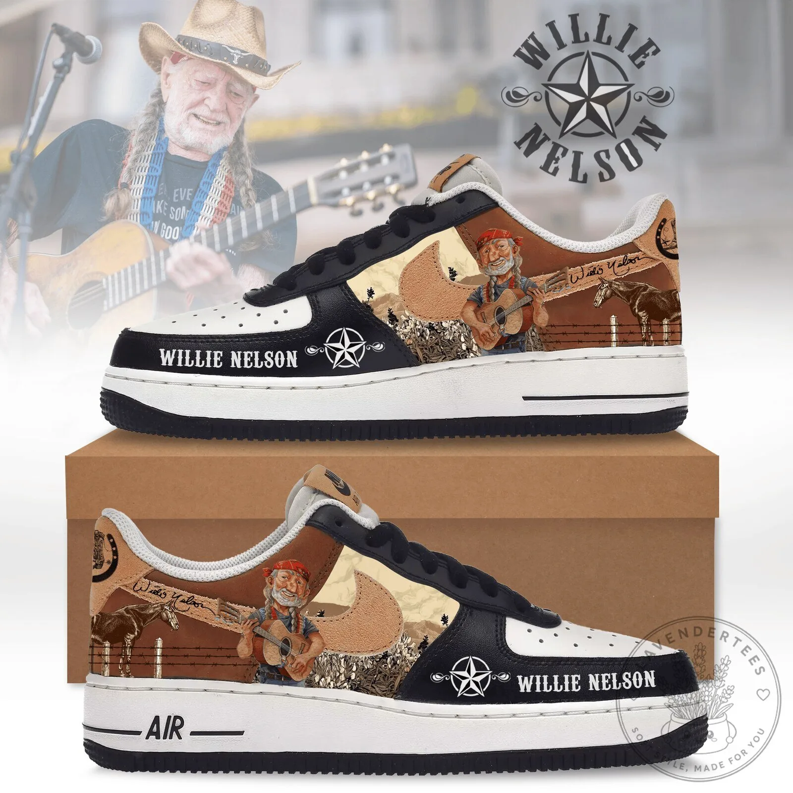 Willie Nelson Country Music Star Custom Designed Air Force One Sneakers