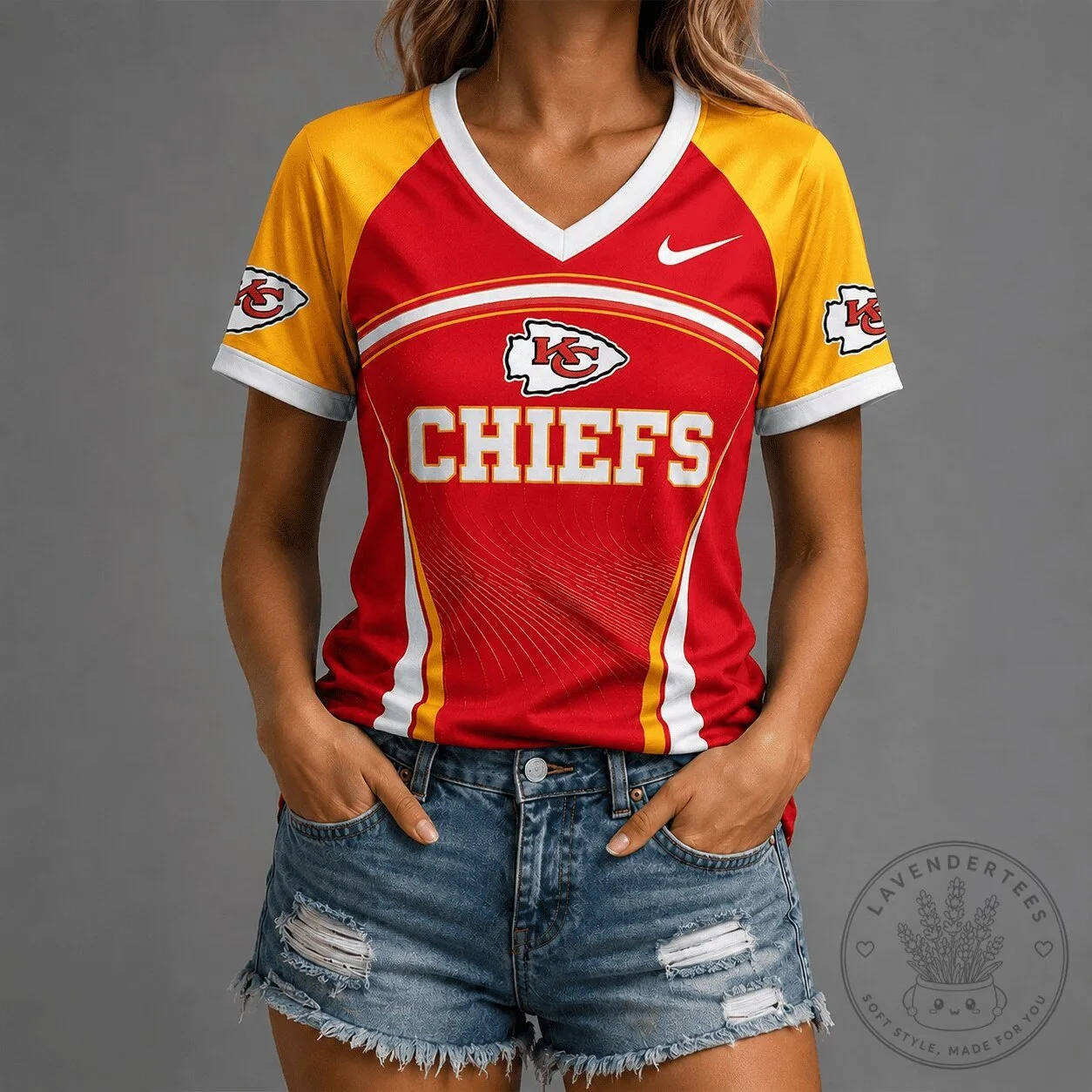 Kansas City Chiefs Premium NFL Victory Wave V-Neck Football Jersey for Women