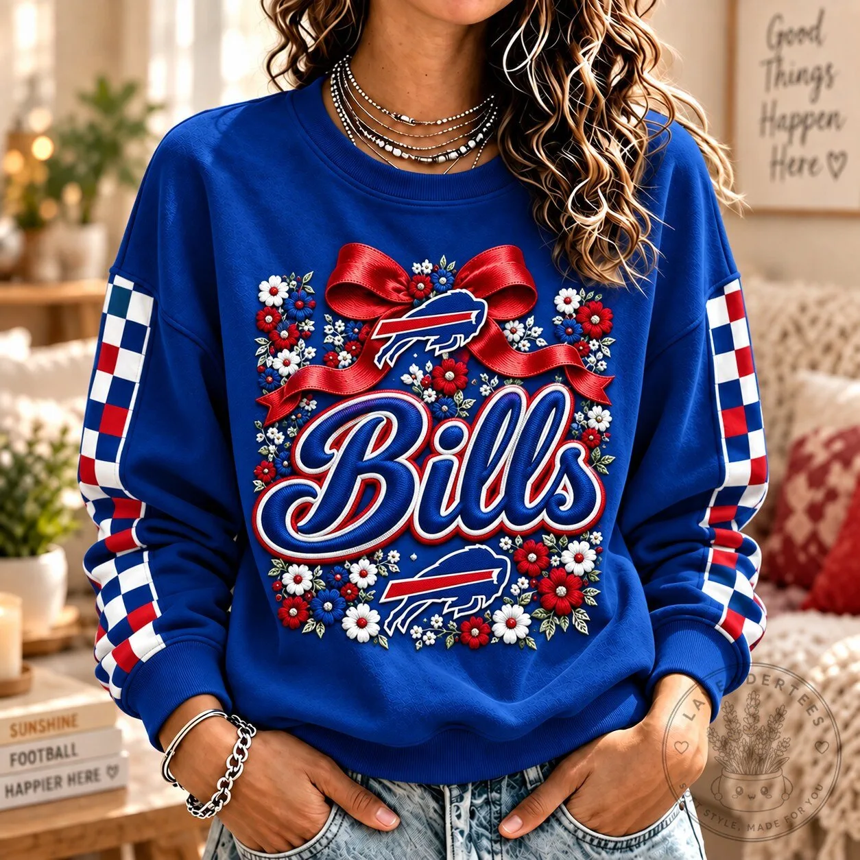 Buffalo Bills Football Team Floral Design Women's Crewneck Sweatshirt