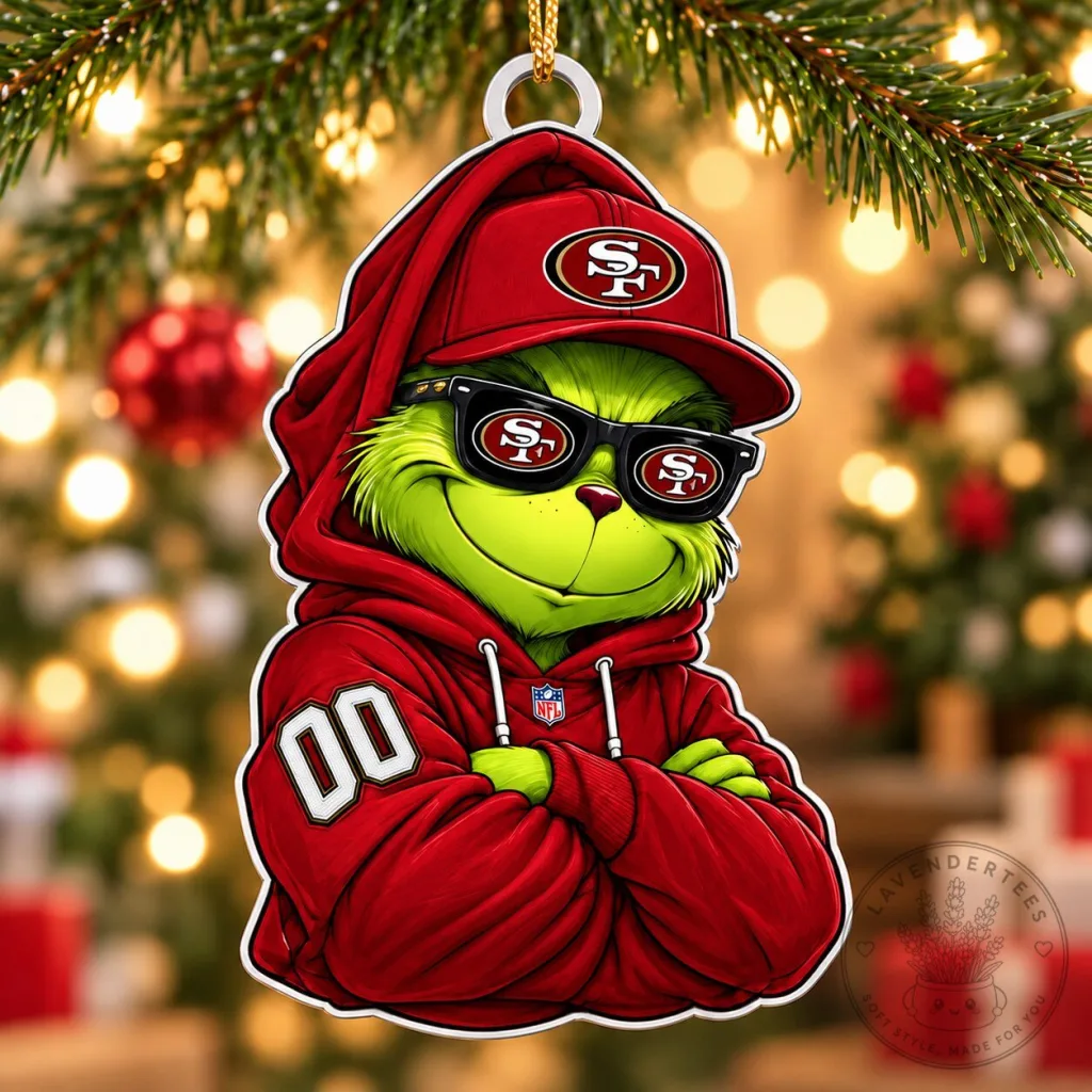 San Francisco 49ers Grinch Christmas Tree Ornament with Custom Number San Francisco 49ers Grinch Christmas Tree Ornament with Custom Number