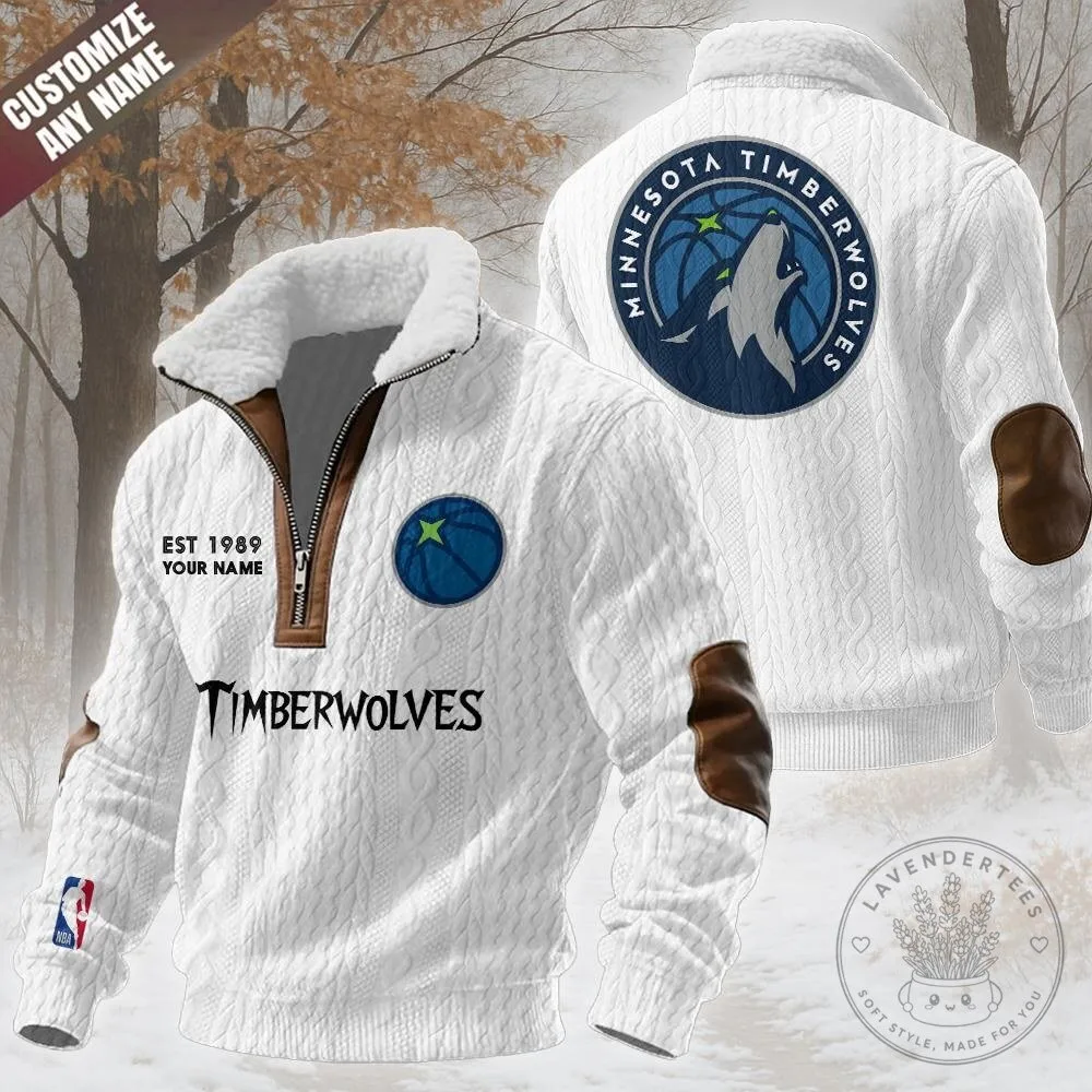 Minnesota Timberwolves Custom Name Quarter Zip Fleece Collar Sweatshirt