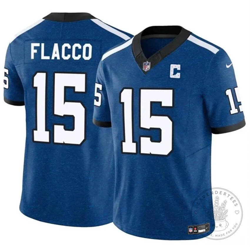 Indianapolis Colts Football Joe Flacco Number 15 Blue Throwback Jersey