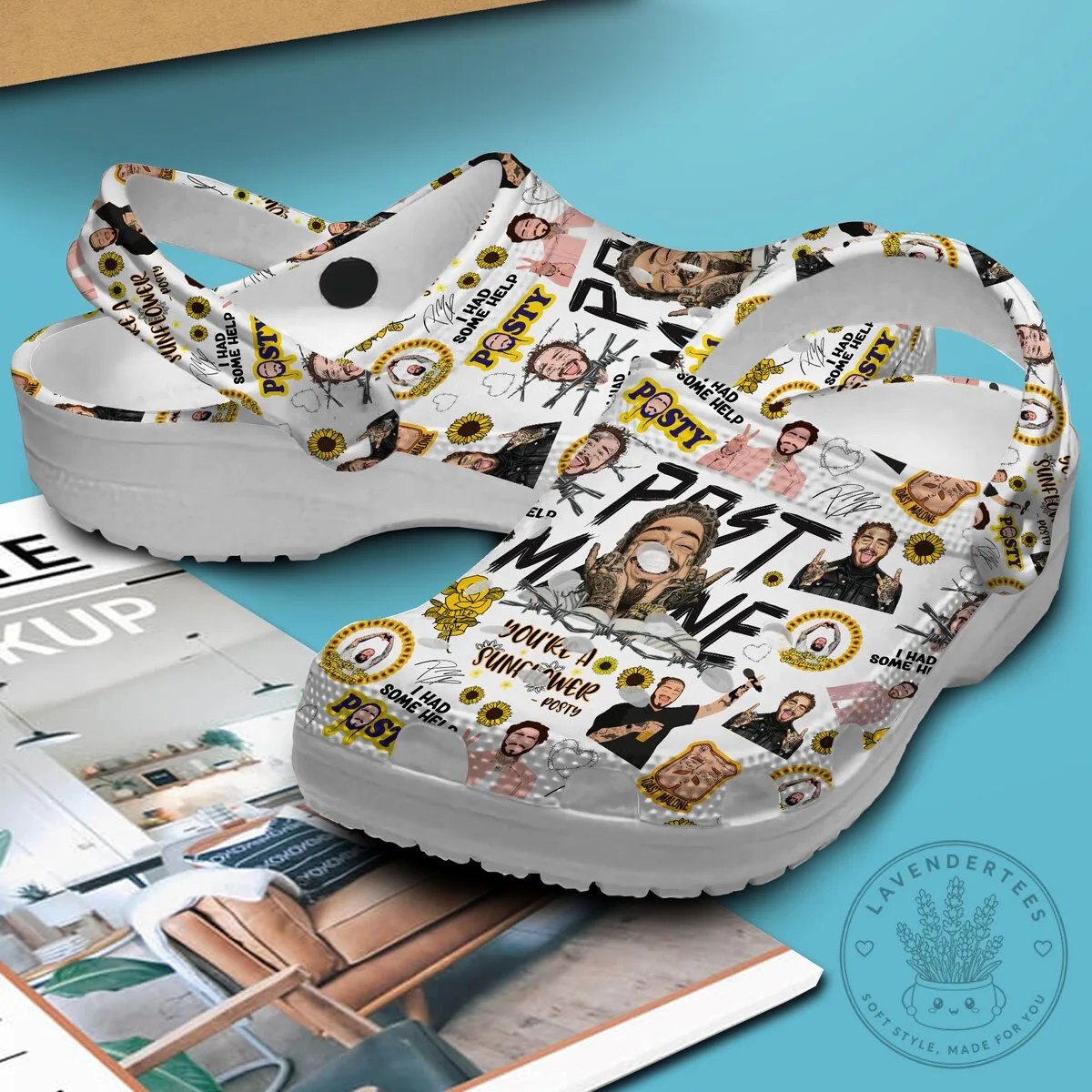 Post Malone White Patterned Crocs Clogs Shoes 8 Post Malone White Patterned Crocs Clogs Shoes