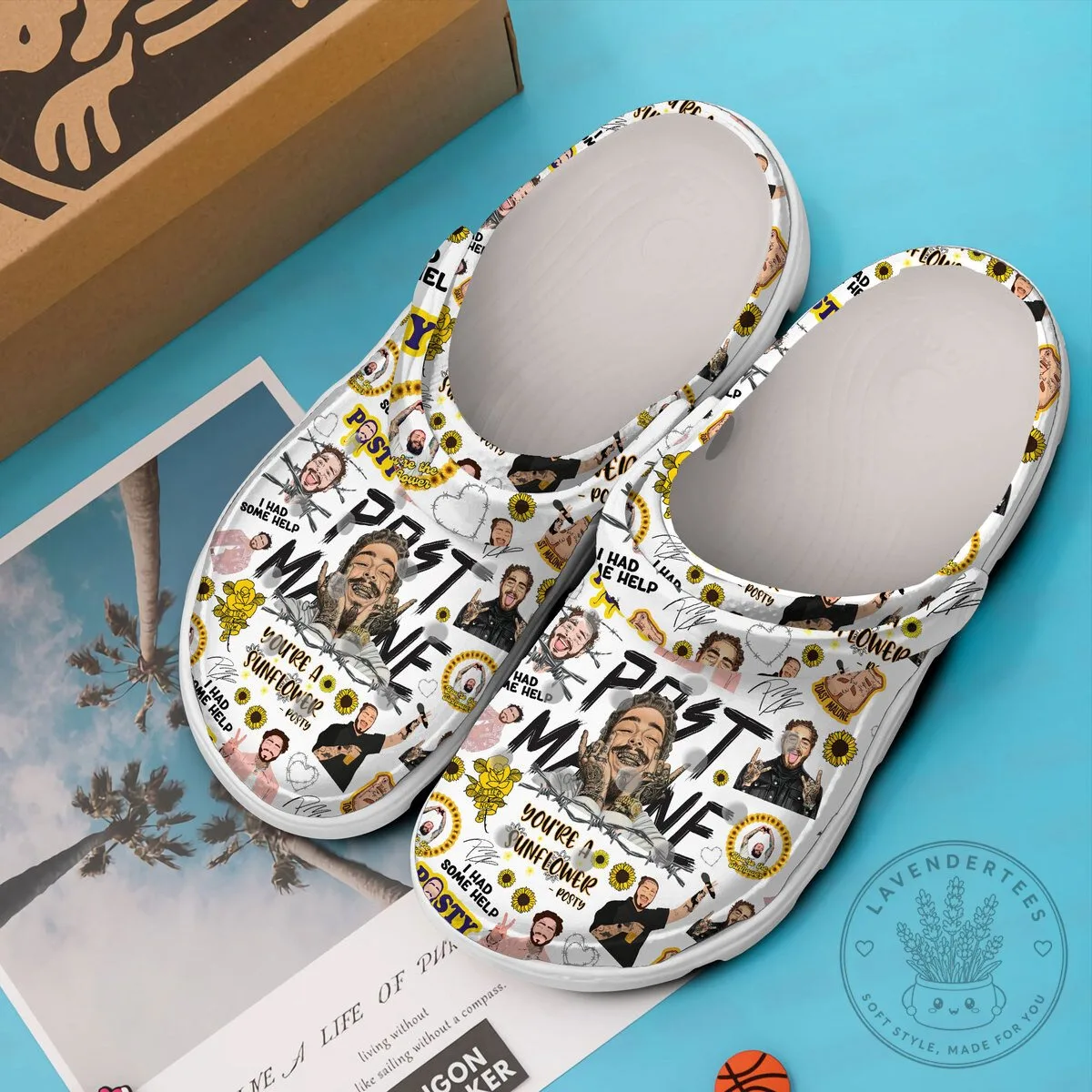 Post Malone White Patterned Crocs Clogs Shoes 9 Post Malone White Patterned Crocs Clogs Shoes