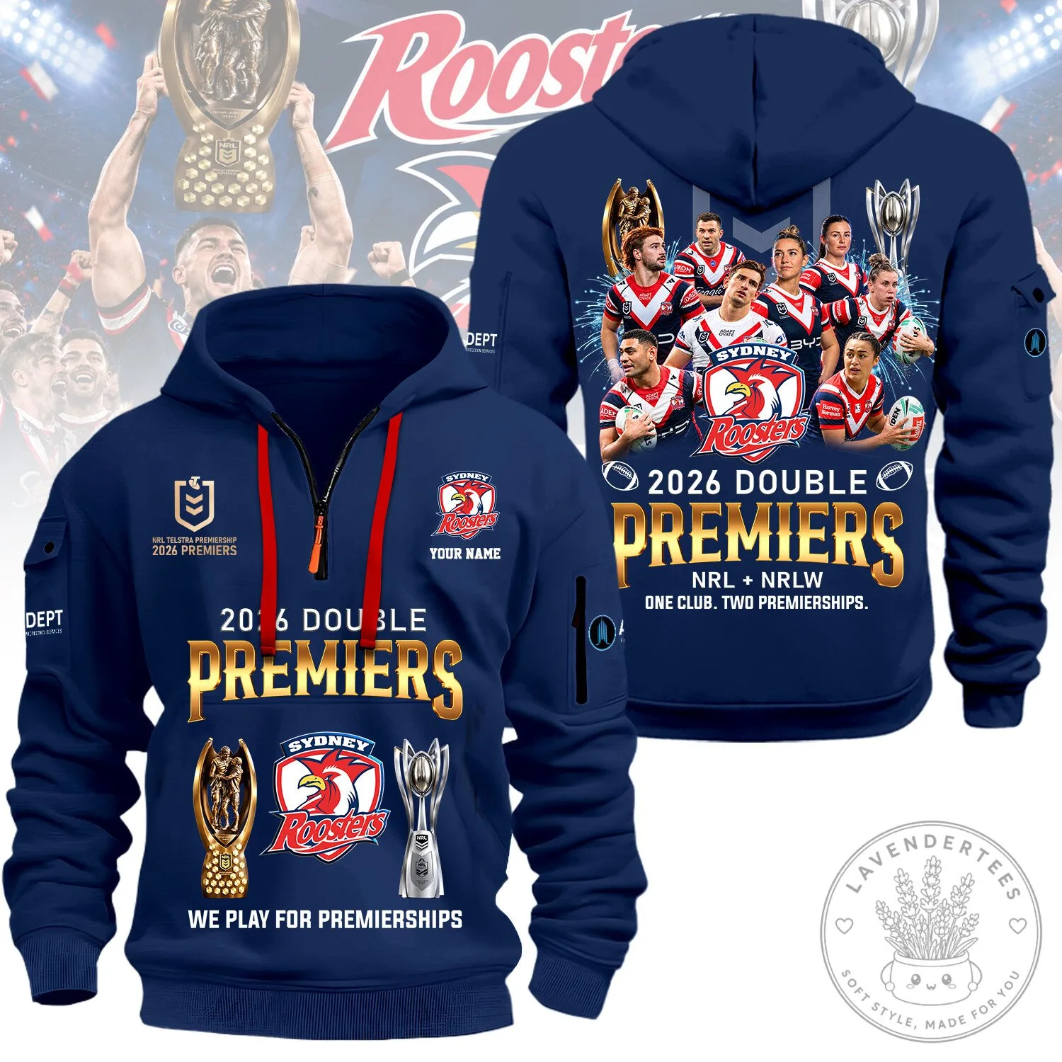 Sydney Roosters 2026 Double Premiers NRL NRLW Rugby League Hoodie