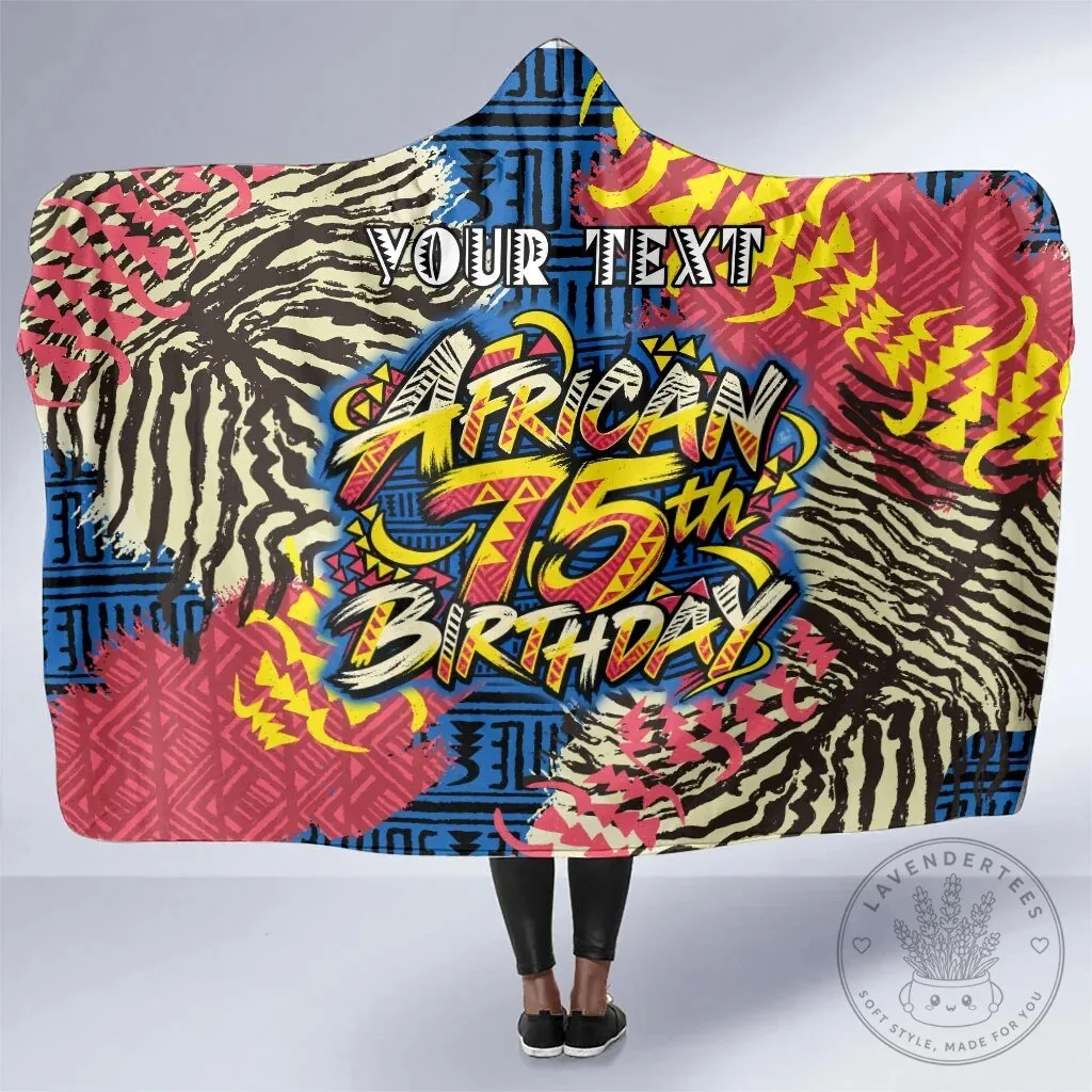 Personalized African 75th Birthday Hooded Blanket with Tribal Heritage Art