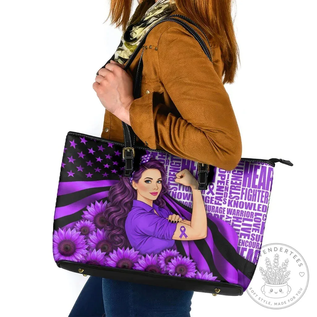 Domestic Violence Awareness Strong Woman Purple Ribbon Sunflower Flag Tote Bag