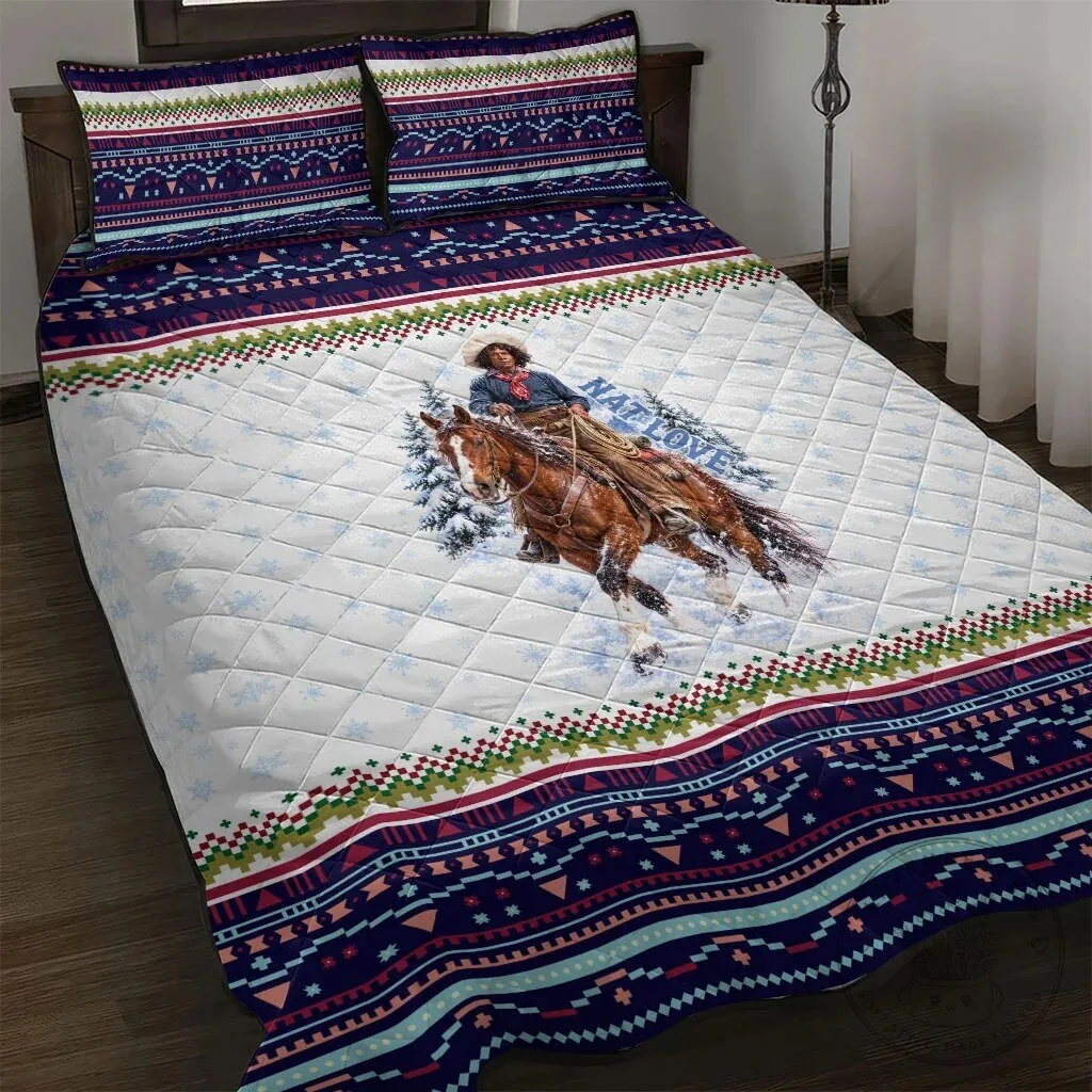 Nat Love African American Cowboy Winter Snow Fair Isle Pattern Quilt Bed Set