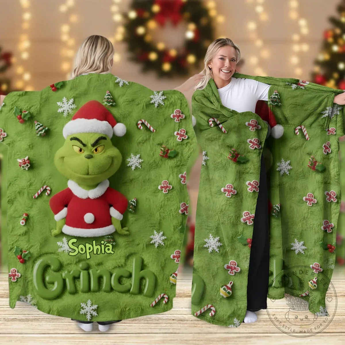 Personalized The Grinch Merry Grinchmas Christmas Holiday Wearable Blanket
