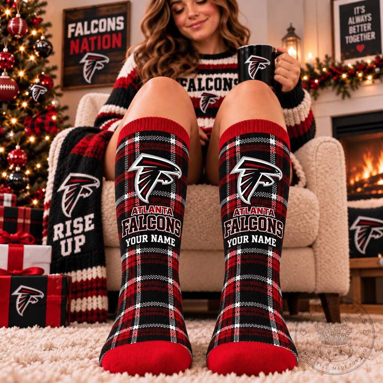 Atlanta Falcons NFL Plaid Custom Name Personalized Crew Socks
